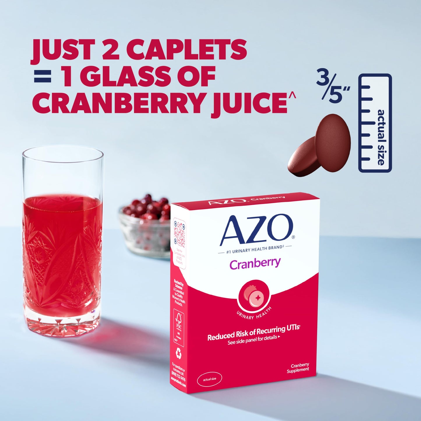 AZO Cranberry Pills for Urinary Tract Health for Women and Men, Adult Cranberry Supplement, Sugar-free, Non-GMO, 50 Caplets