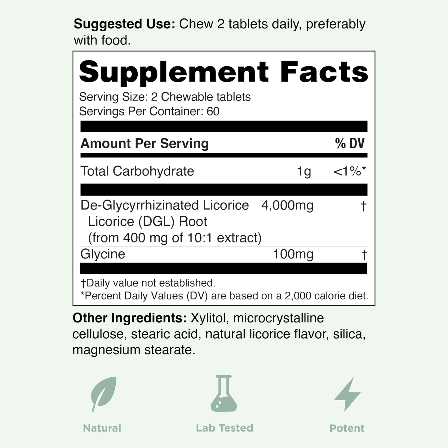 Yuve DGL Licorice Tablets 4000 mg, 120 Count