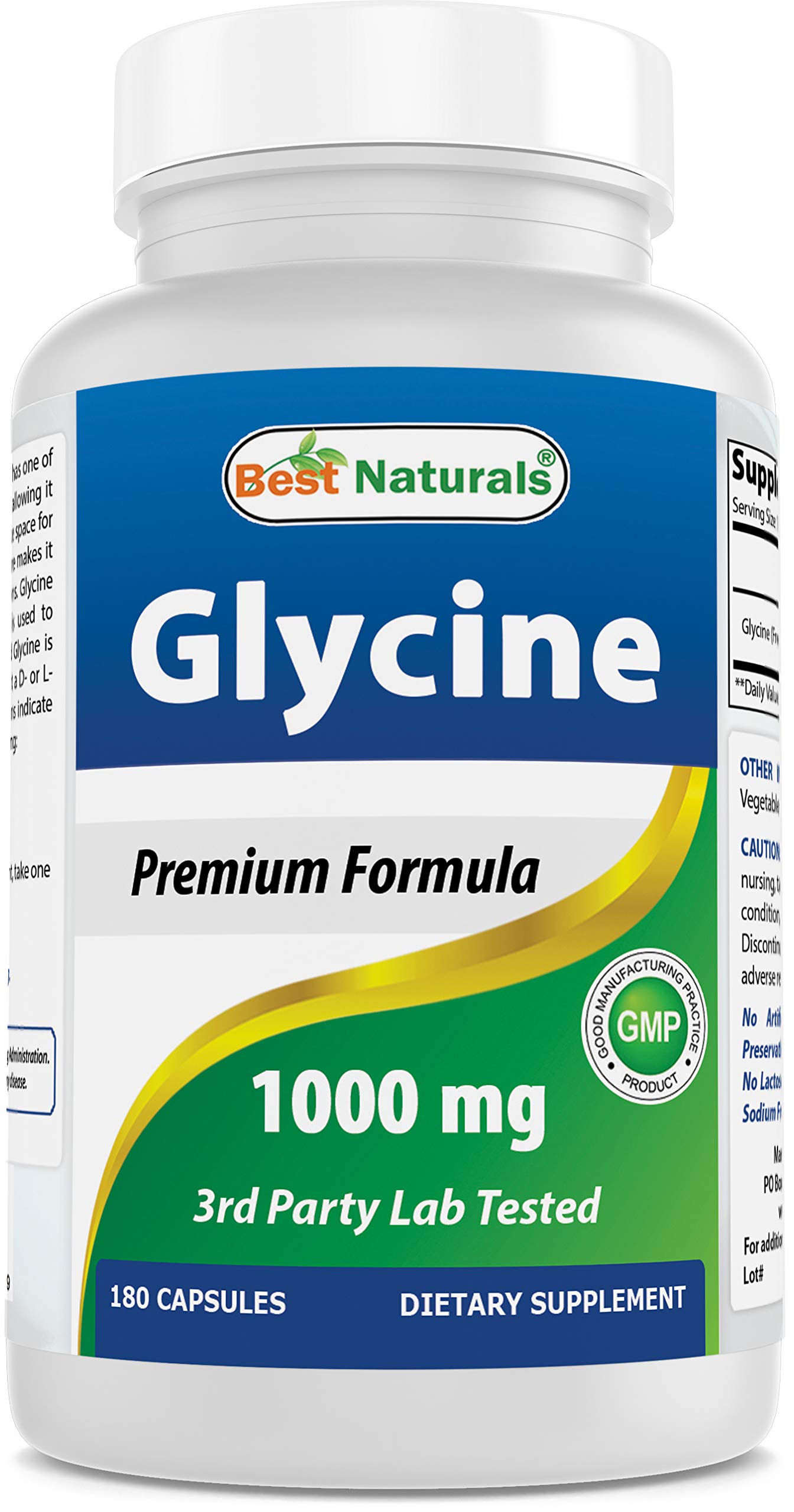 Best Naturals Glycine Supplement 1000 Mg Capsules, 180 Count