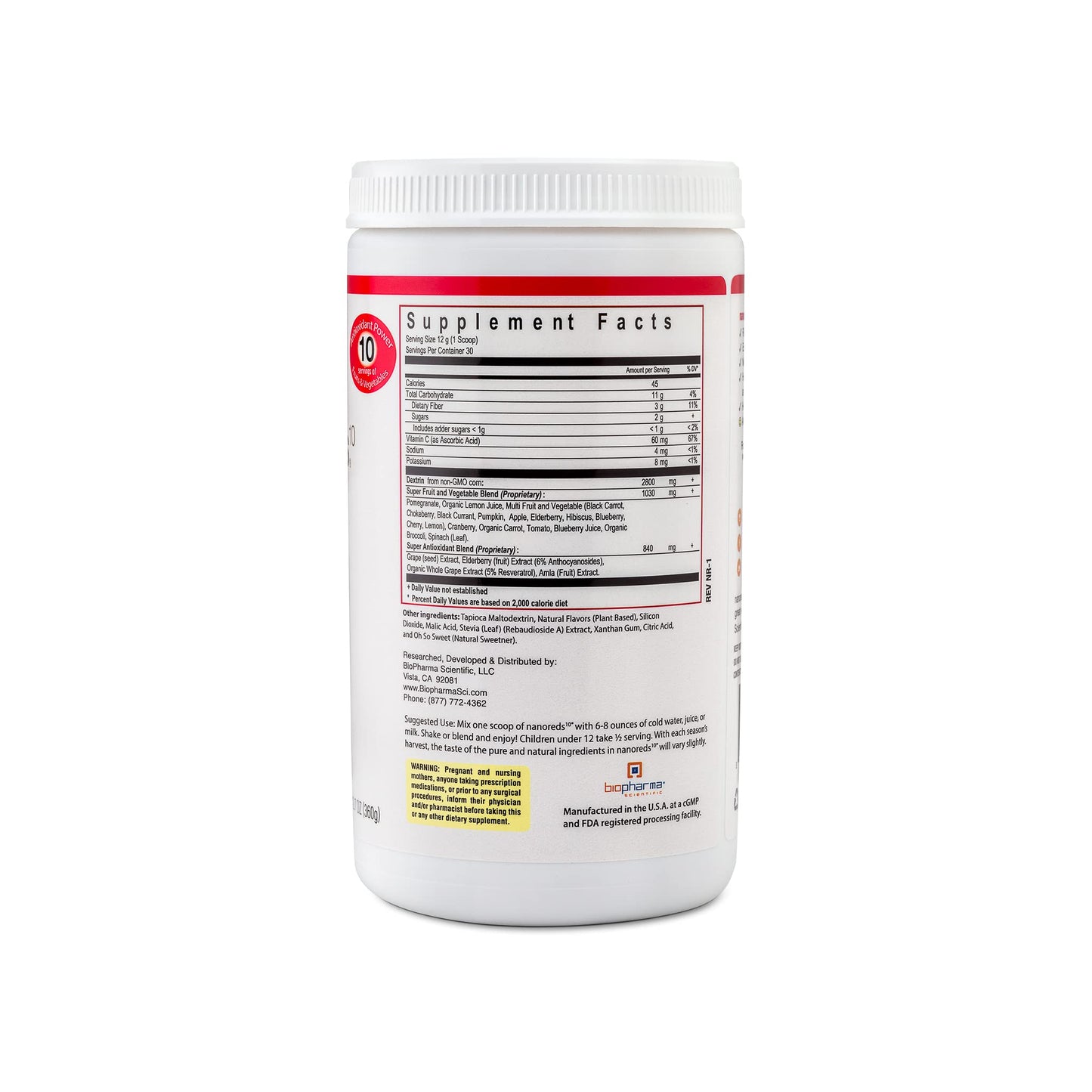 Biopharma Scientific Nanoreds Reds Superfood Powder, 12.7 oz