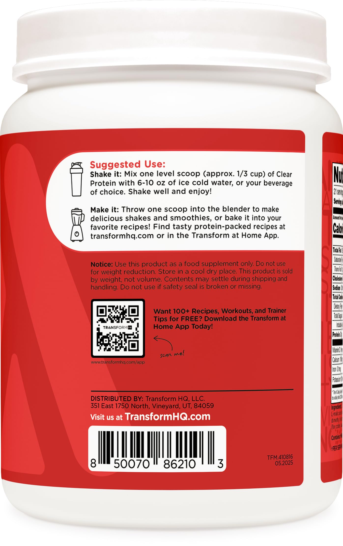 TransformHQ Clear Protein Powder (Fruit Punch) 19.4 oz
