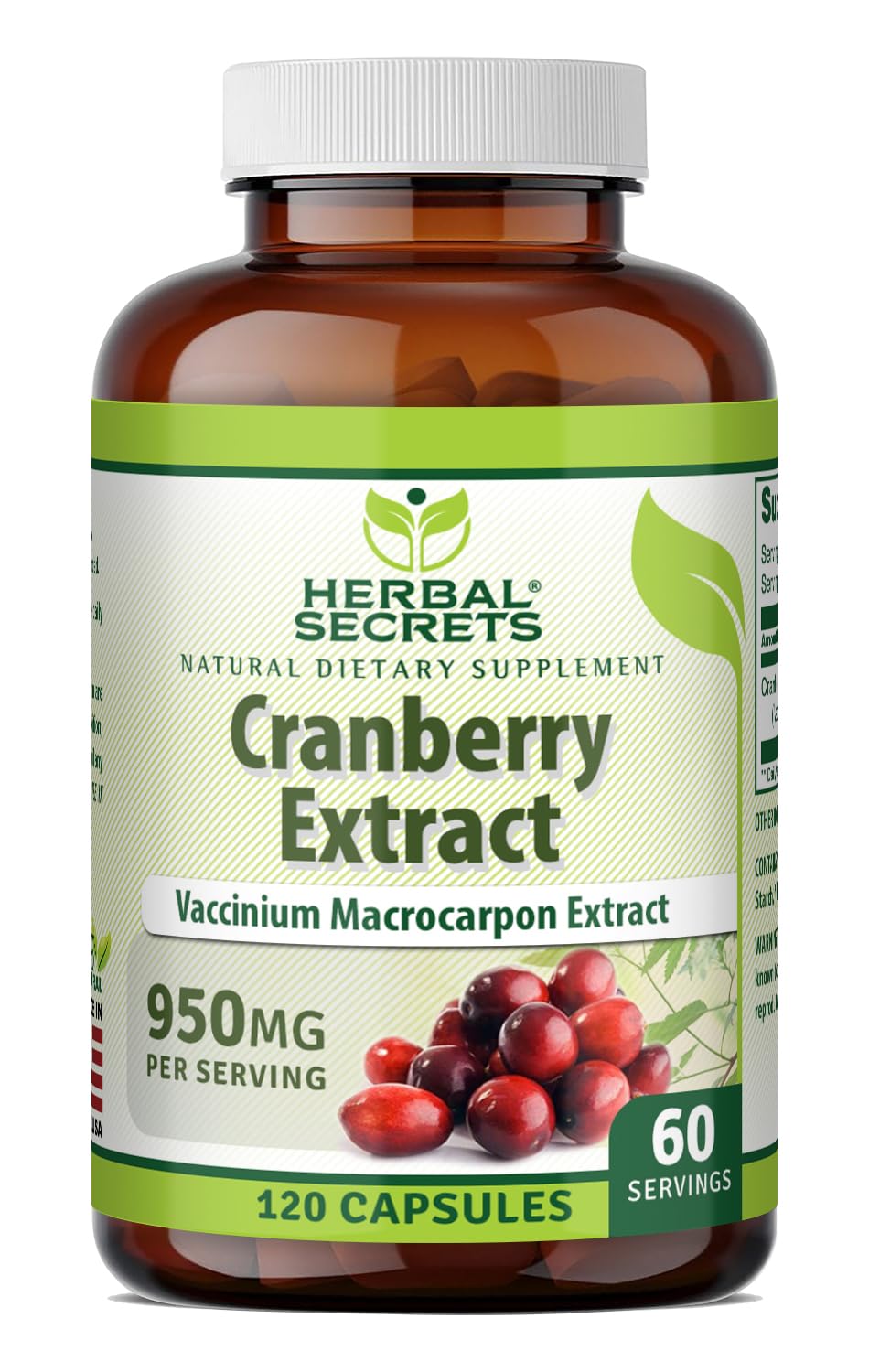 Herbal Secrets Cranberry Extract 950 mg Capsules, 120 Count