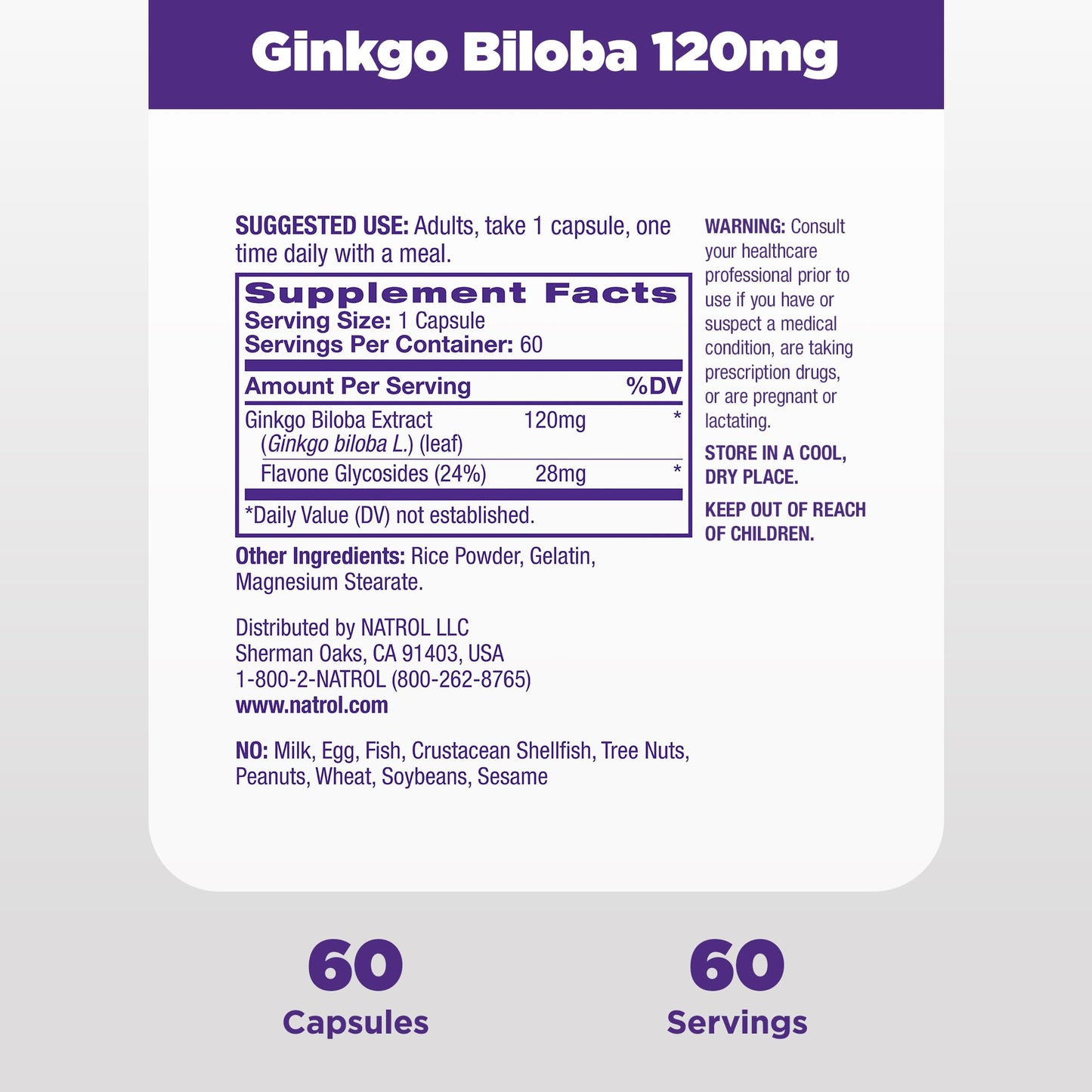 Natrol Ginkgo Biloba 120mg Capsules, 60 Count