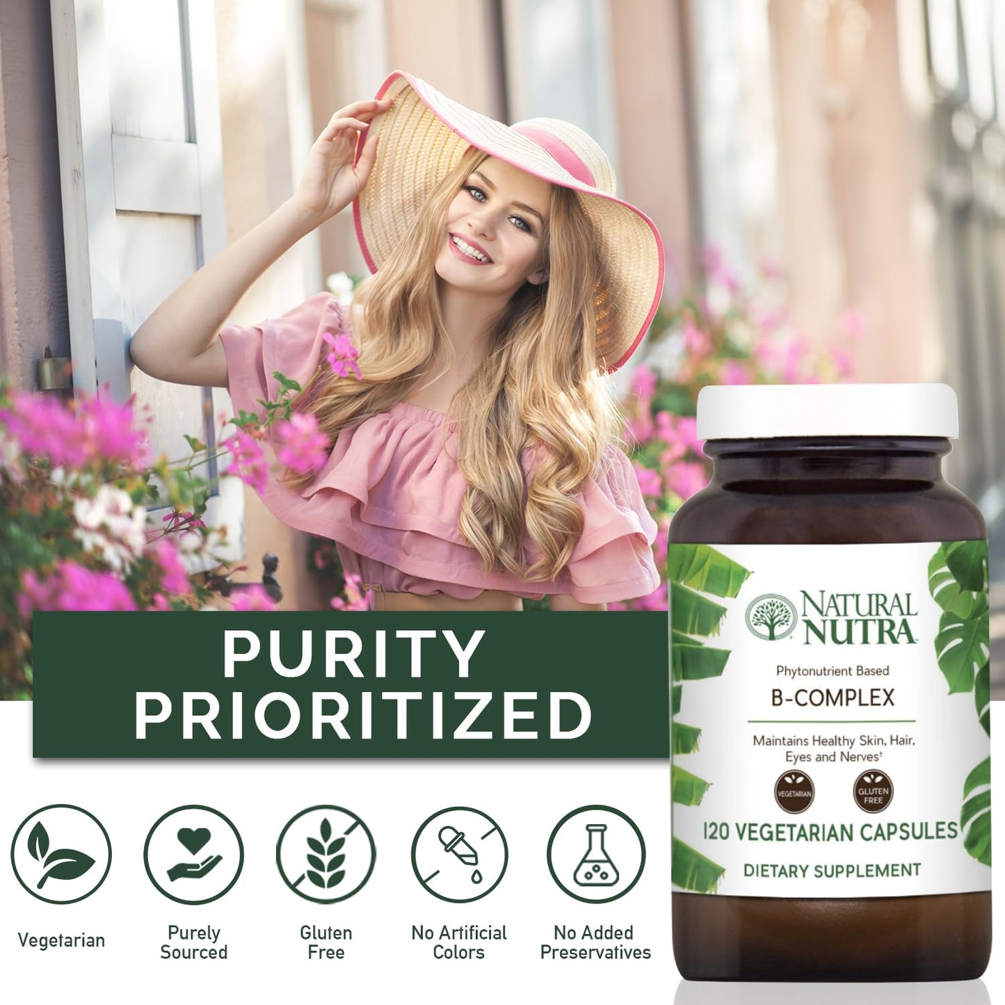 Natural Nutra Vitamin B Complex with Niacin, Folate, Thiamin, Biotin, 120 Capsules
