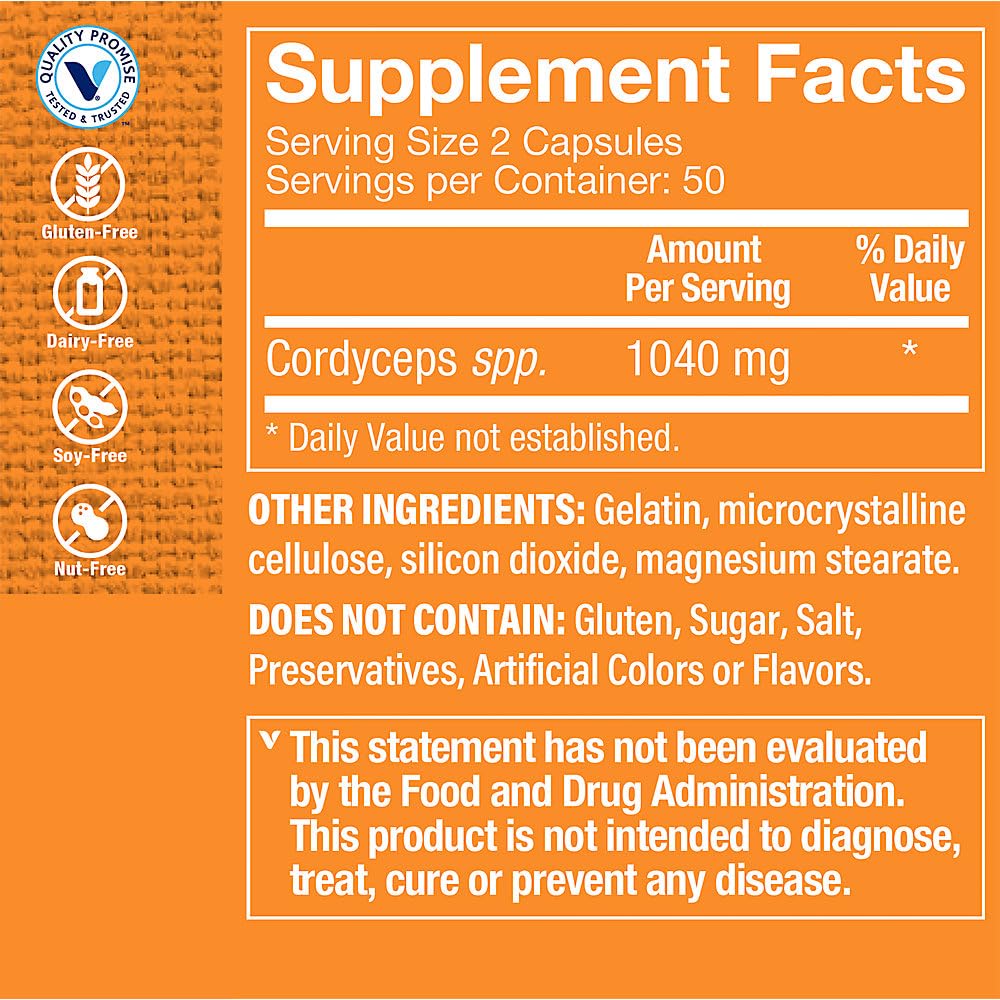 The Vitamin Shoppe Cordyceps Mushroom Supplement Capsules 100