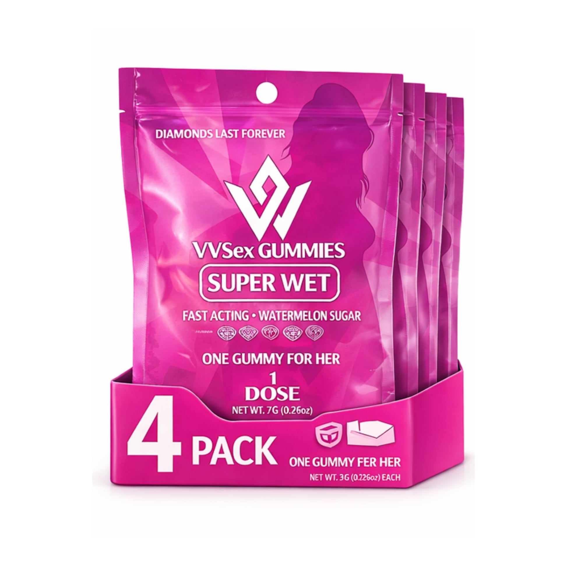 VVSEX GUMMIES Super Wet Watermelon Sugar Flavor Fast Acting Gummy, 4 Pack