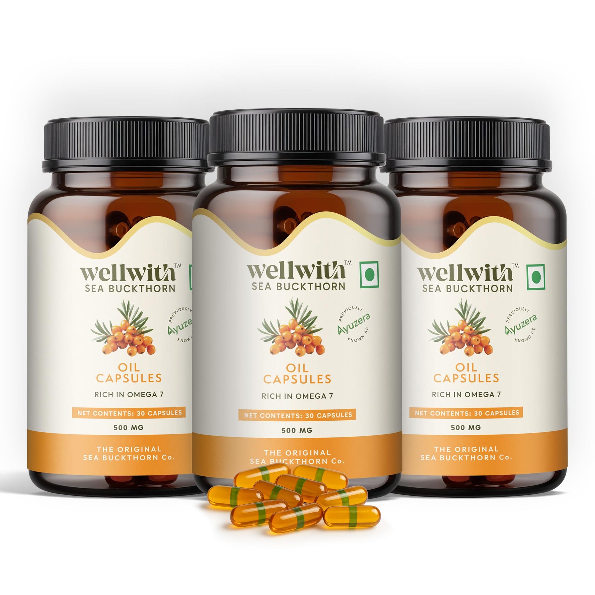 Wellwith Himalayan Sea Buckthorn Berry Oil 500mg Capsules 90