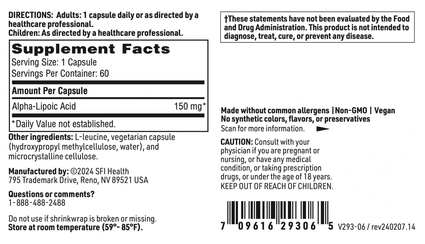 SFI Health Alpha-Lipoic Acid 150mg, 60 Capsules
