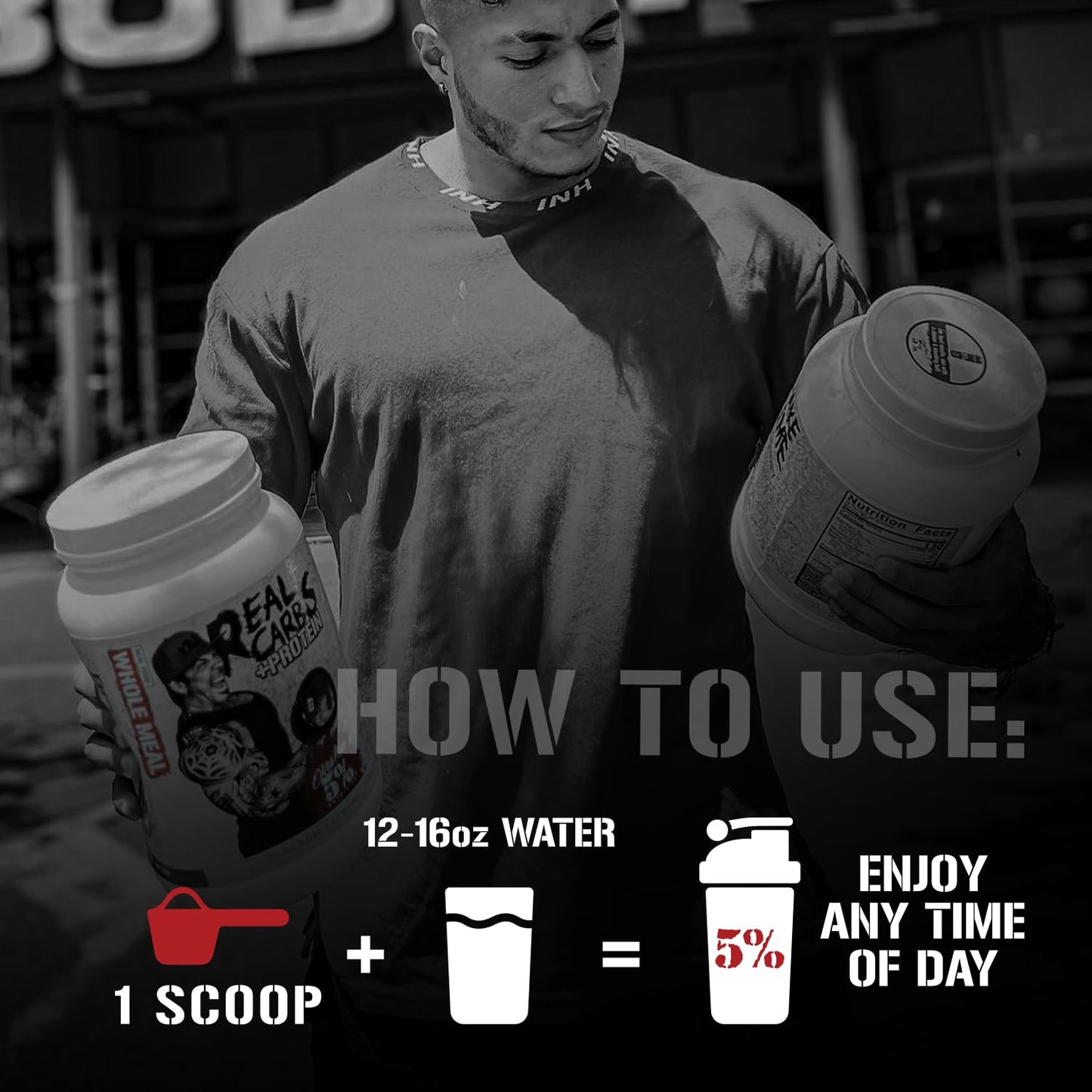 5% Nutrition Rich Piana Real Carbs + Protein Clean Mass Gainer Meal Replacement Protein Powder Banana Nut Bread, 3 lb, 20 Servings