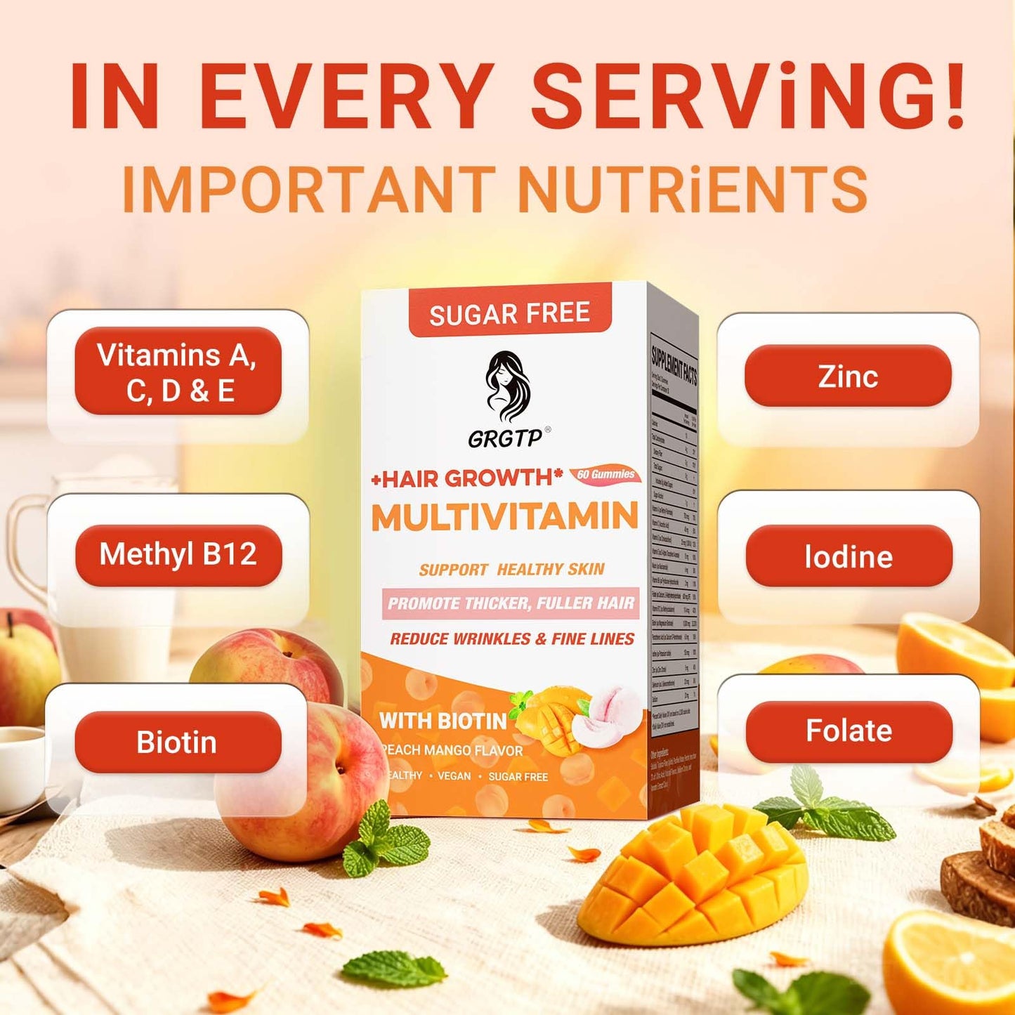 GRGTP Multivitamin Hair Growth Gummies 60 Count