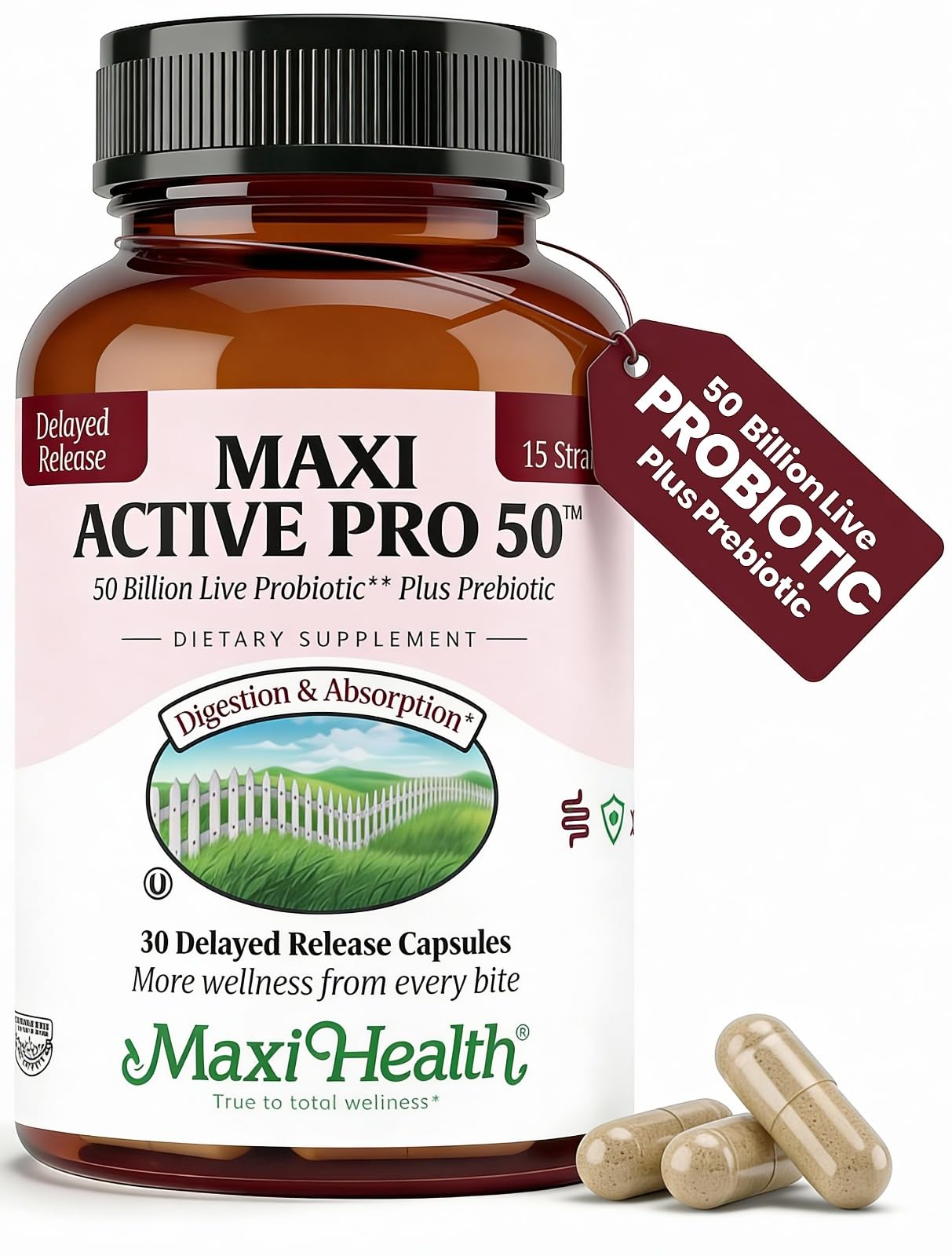 Maxi Health Probiotics for Women & Men Plus Prebiotics Capsules, 30 Count