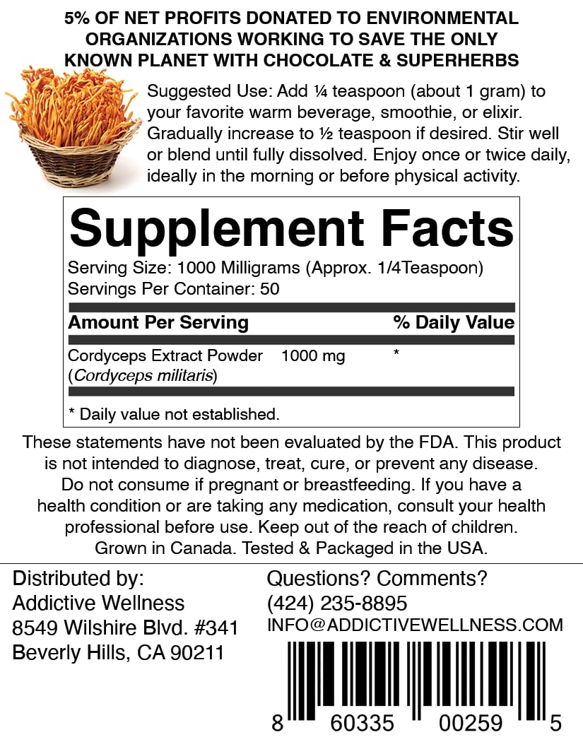Addictive Wellness Cordyceps Militaris Powder 1.76 oz