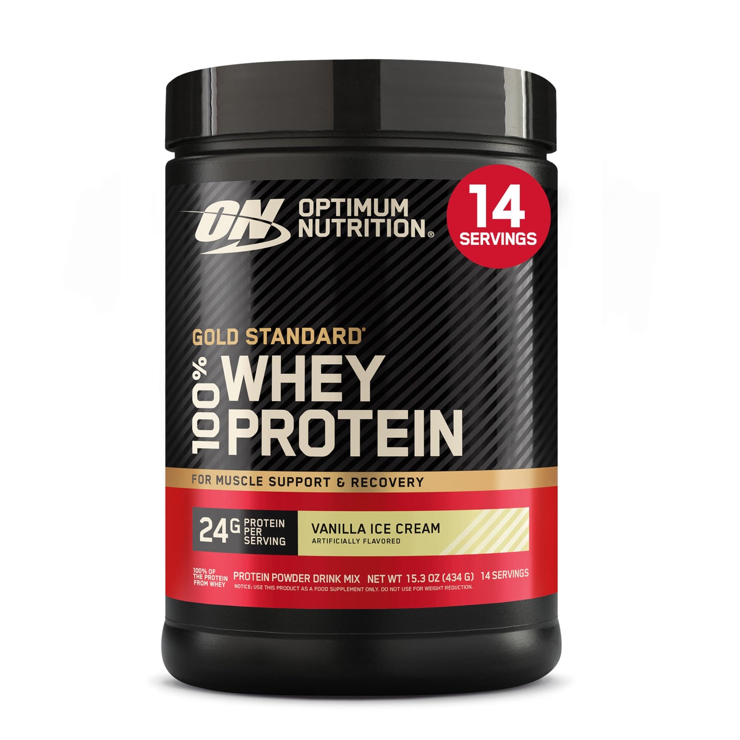 Optimum Nutrition Gold Standard 100% Whey Protein Powder Vanilla Ice Cream, 16 Servings