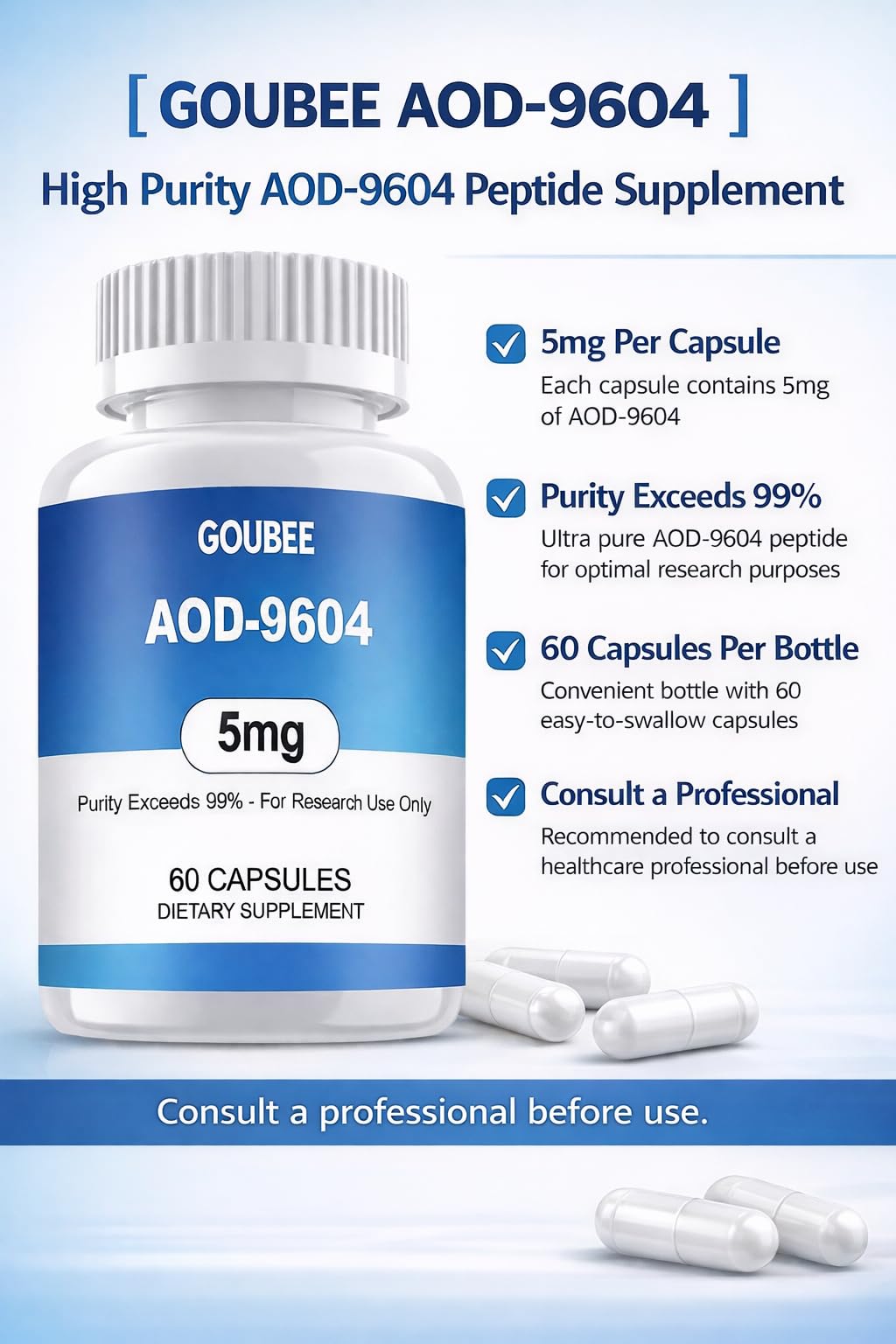 GOUBEE AOD-9604 (5MG) Research Peptide Capsules, 60 Count