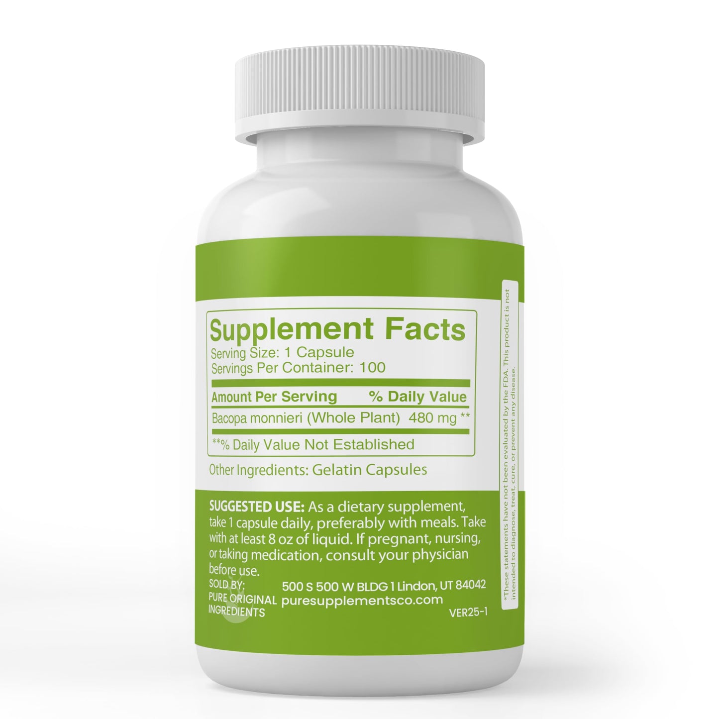 PURE ORIGINAL INGREDIENTS Bacopa Monnieri Capsules, 100 Count