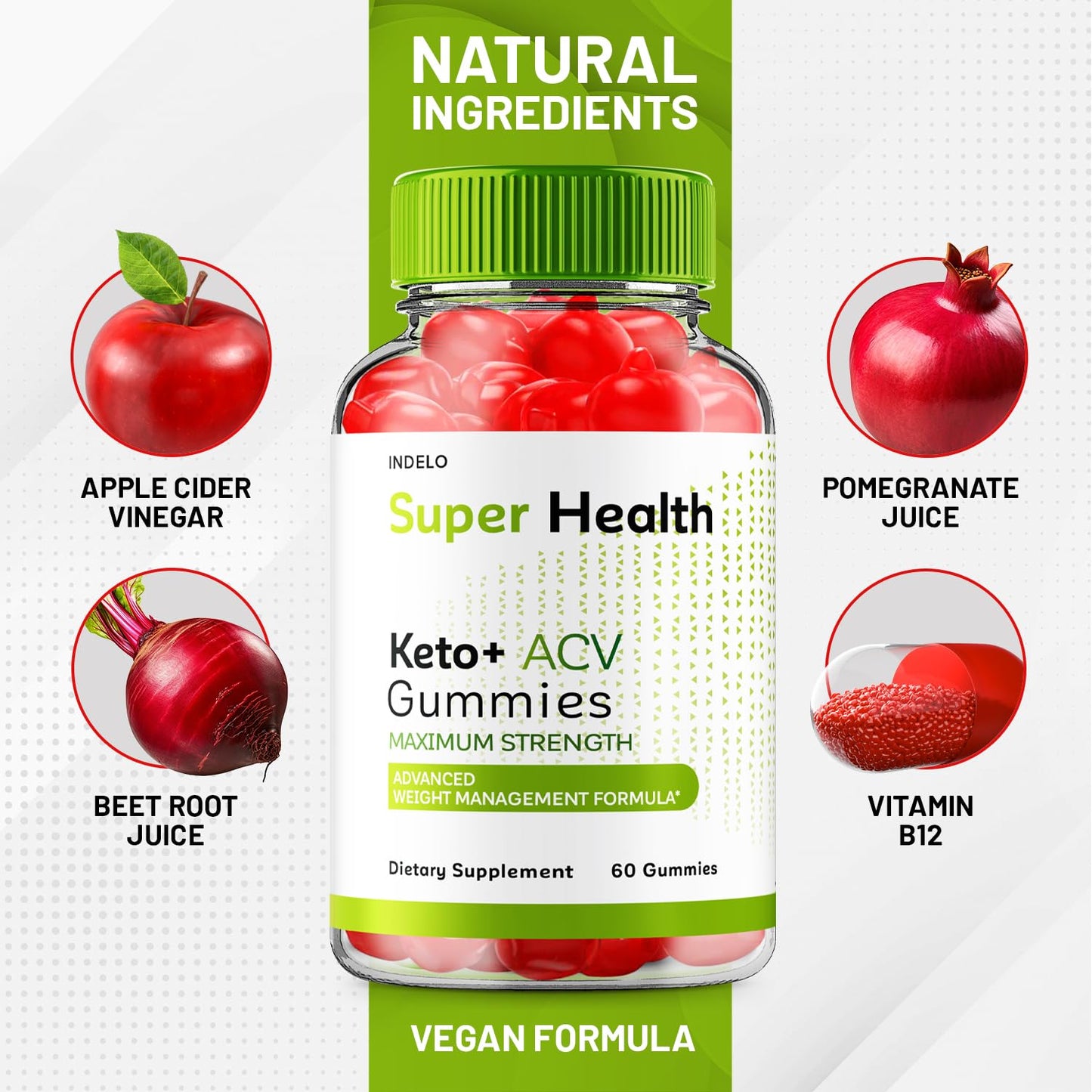Indelo Super Health Keto ACV Gummies Maximum Strength Apple Cider Vinegar, 120 Gummies