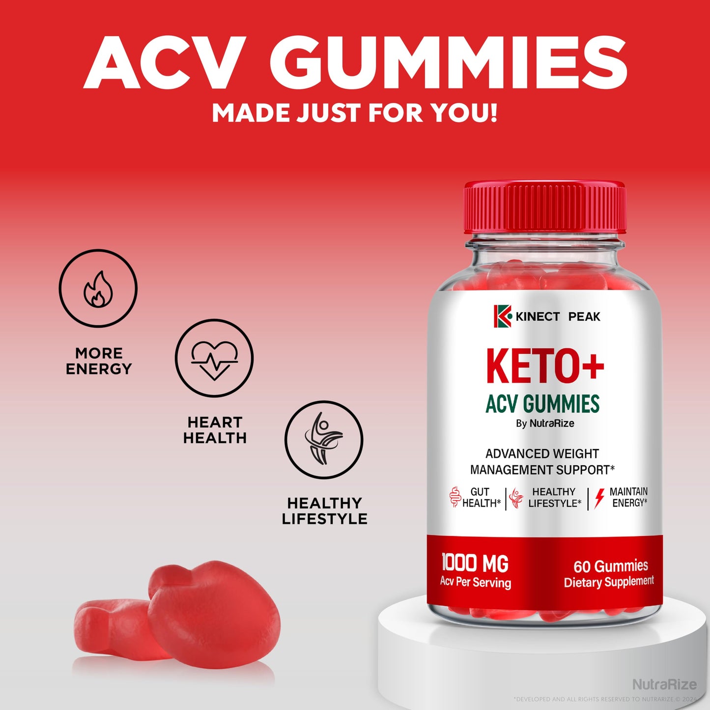 NutraRize Kinect Peak Keto ACV Gummy 120 Gummies