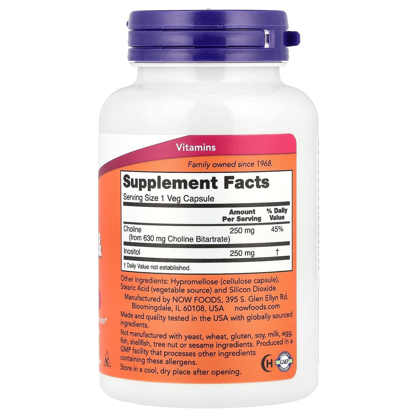 NOW Foods Choline & Inositol 500 mg Capsules, 100 Count