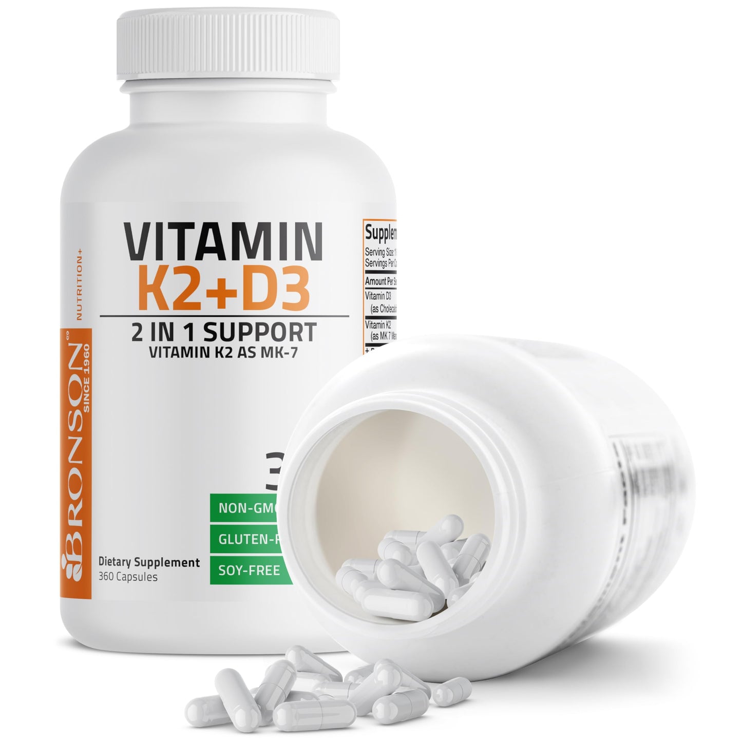 Bronson Vitamin K2 (MK7) with D3 Capsules, 360 Capsules