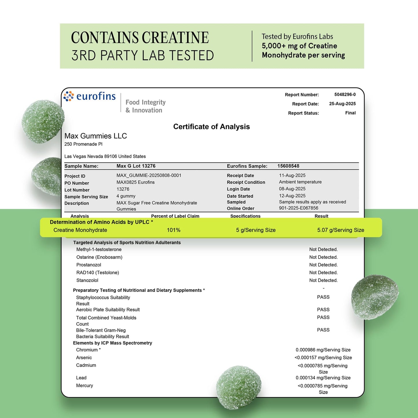 Max Gummies Creatine Monohydrate Gummies 120 Count