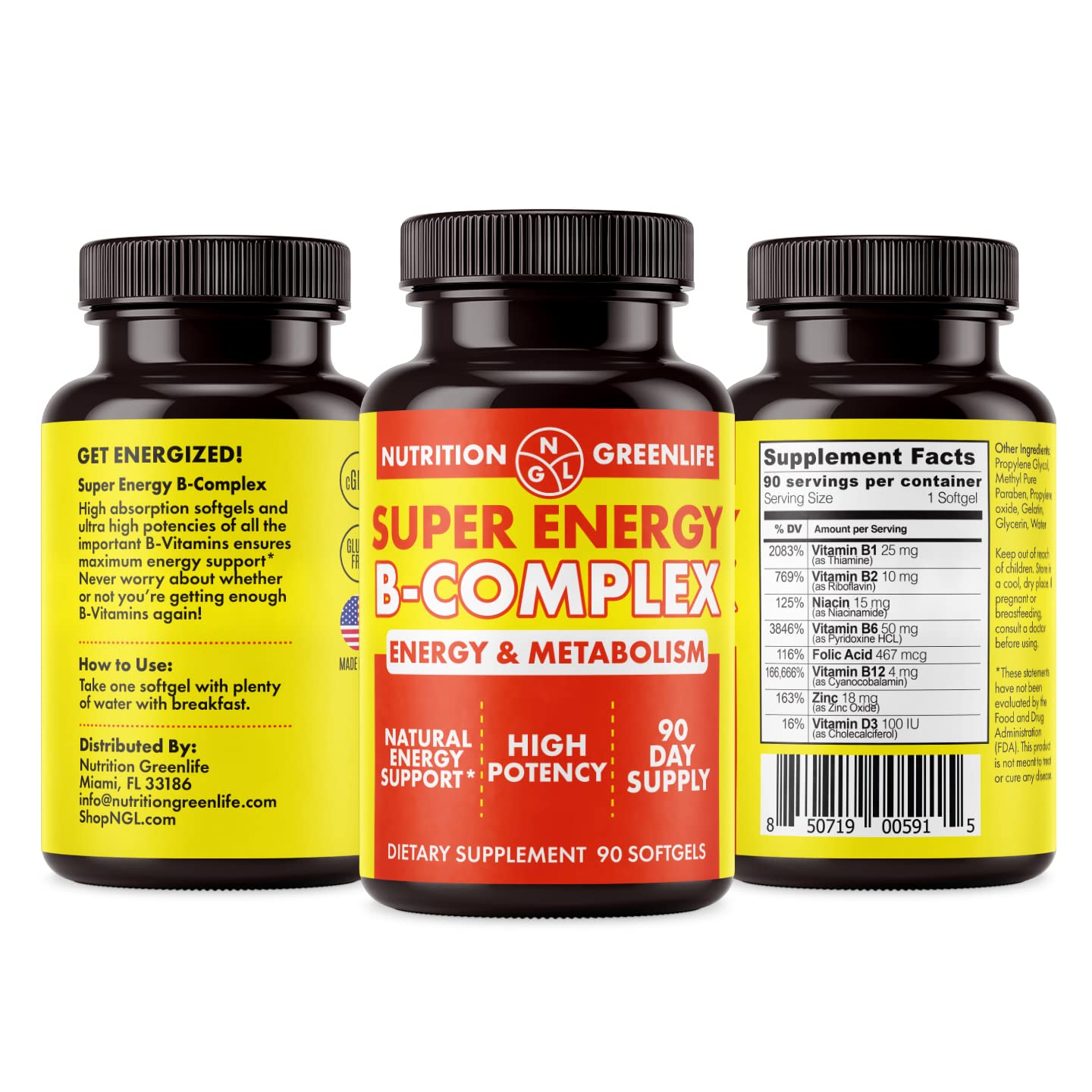 NGL Super Energy Vitamin B Complex Bioactive Cold Fill Soft Gels 90 Count