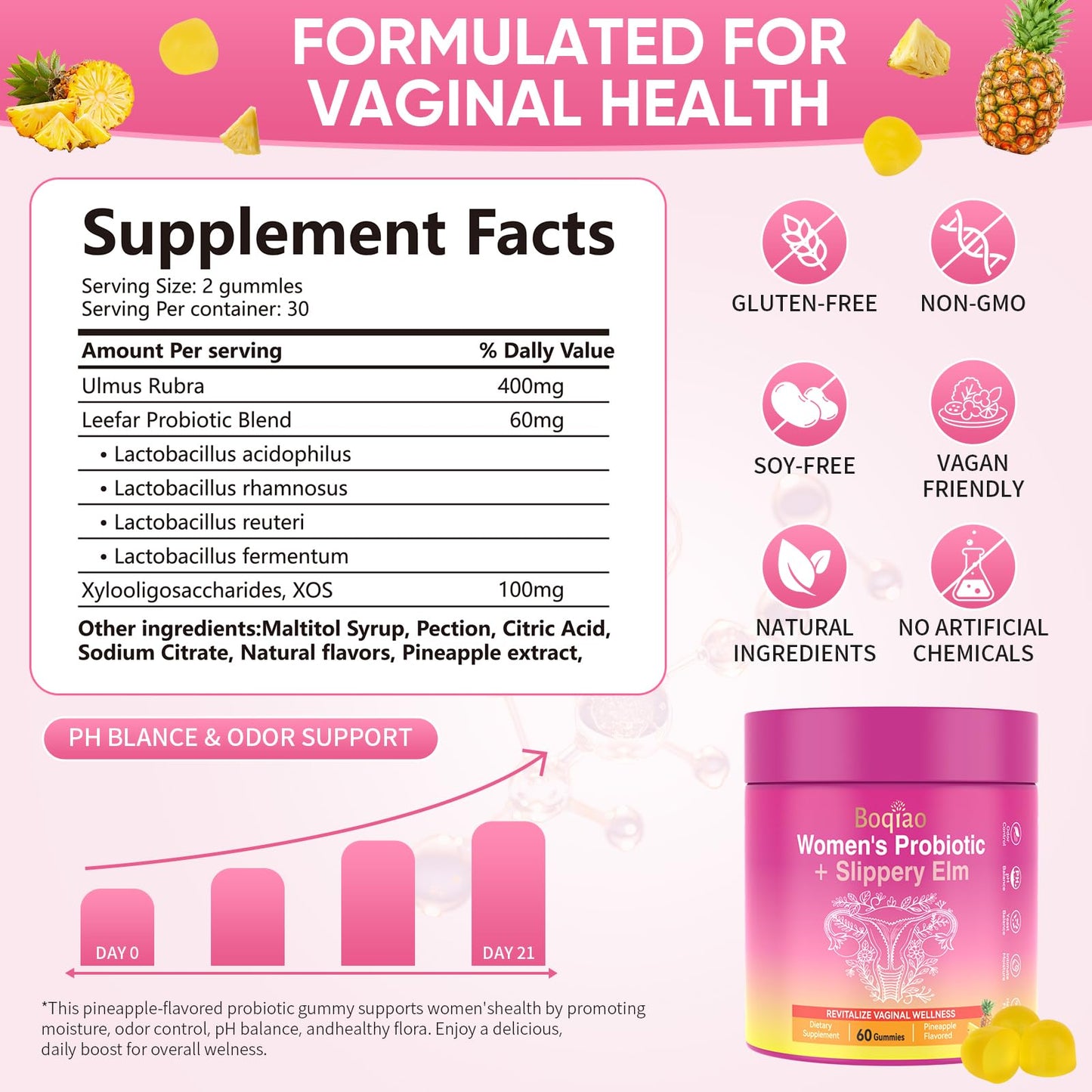 Boqiao Feminine Probiotics Gummies with Slippery Elm 60 Gummies