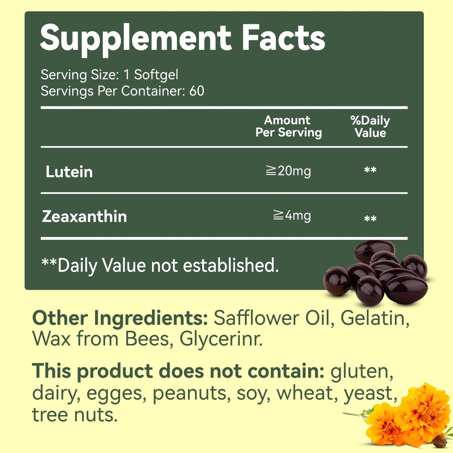 EAZGOO Lutein for Eyes 20mg Softgels, 60 Count