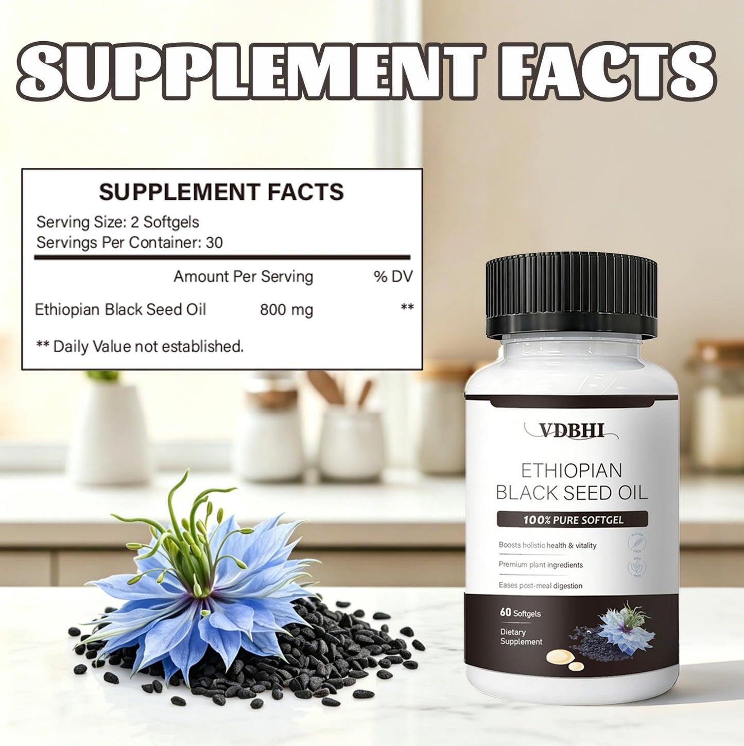 VDBHI Organic Ethiopian Black Seed Oil Softgels, 60 Count