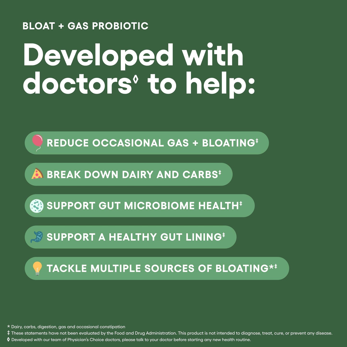 Physician's CHOICE Bloat & Gas Probiotic 5-in-1 Proactive Support + Daily Relief Capsule 30 Count