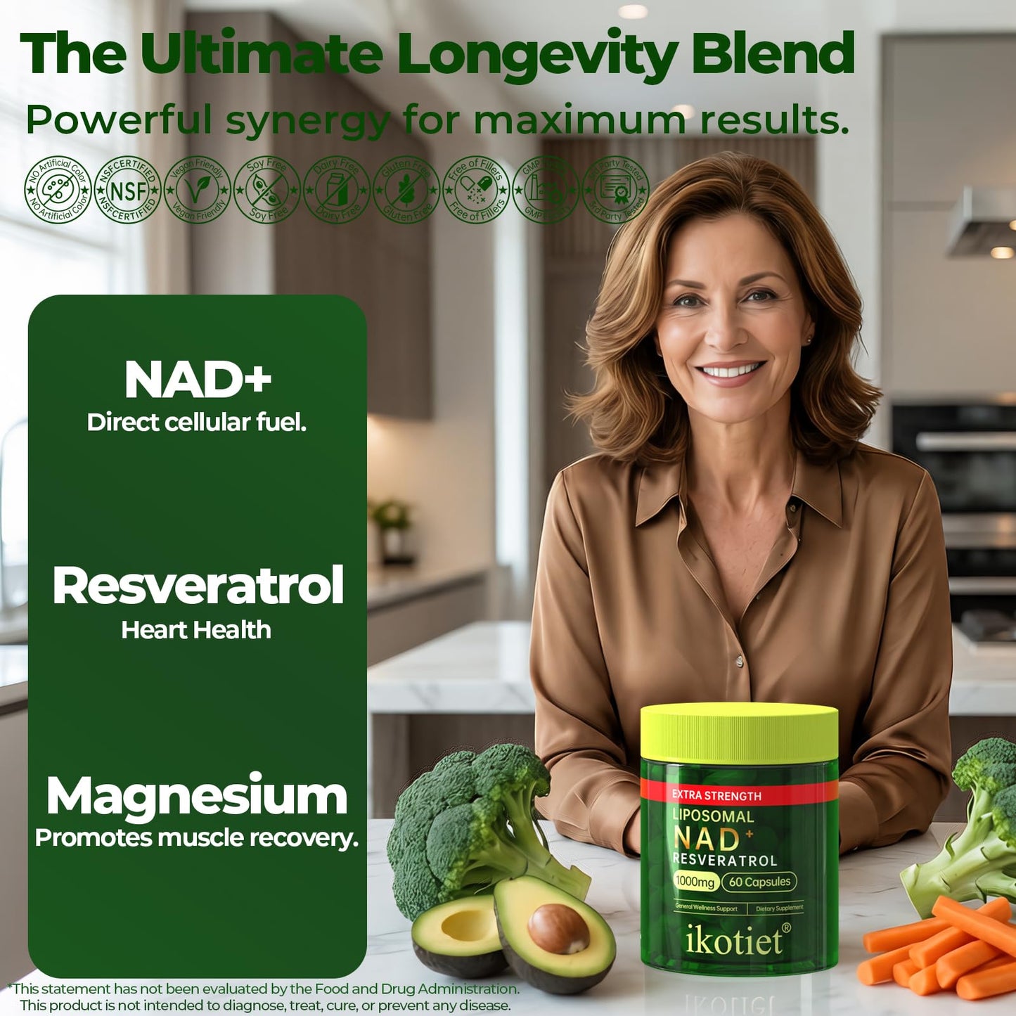 ikotiet Liposomal NAD+ Supplement with Resveratrol 60 Capsules
