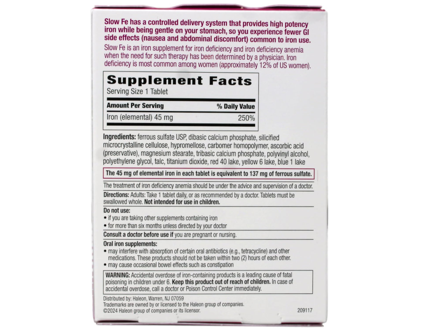 Slow Fe Slow Release Iron Supplement Tablet 150 Count