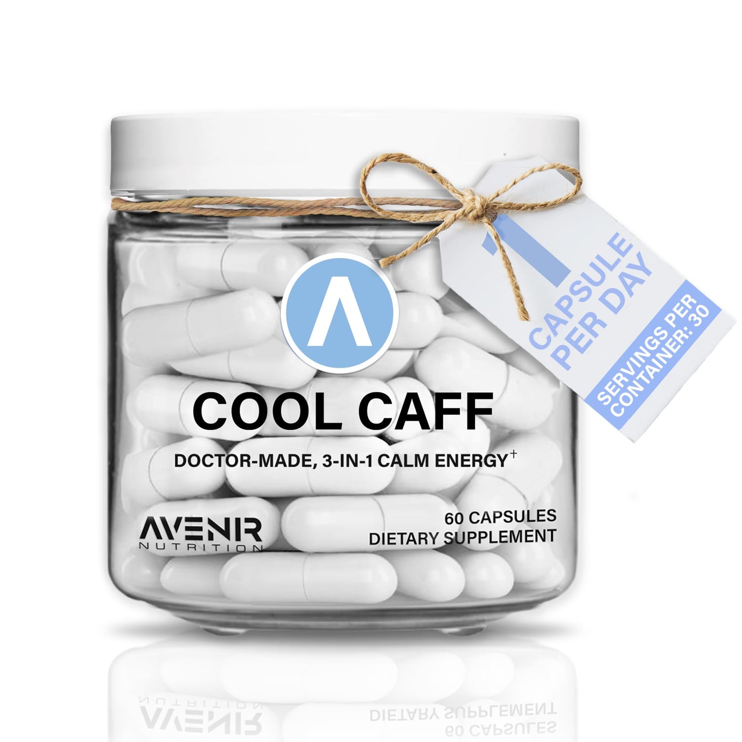 Avenir Nutrition Cool Caff Energy Supplements, L-Theanine and Caffeine - Energy Boost and Focus - Pre Workout for Women and Men, Coffee Alternative, 60 Capsules