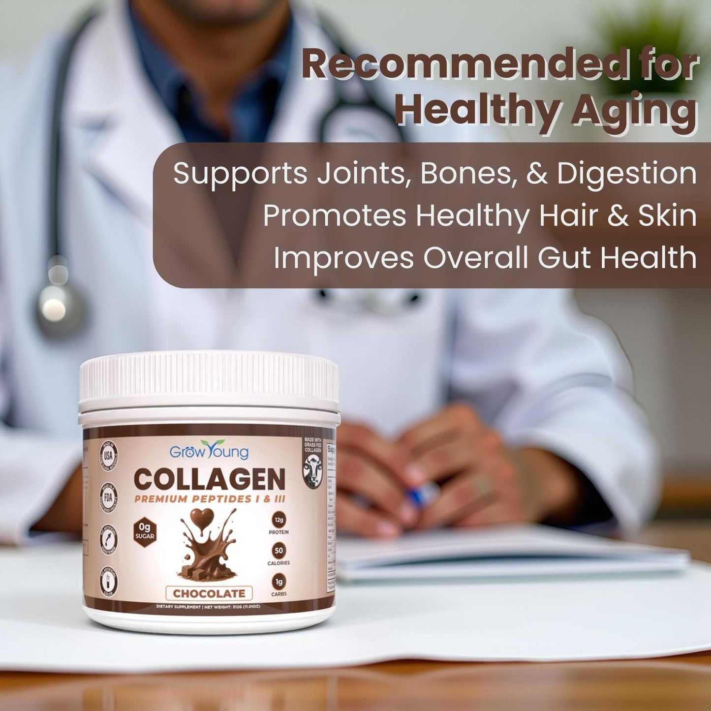 Grow Young Fitness Chocolate Collagen Protein Powder, 13.5 oz