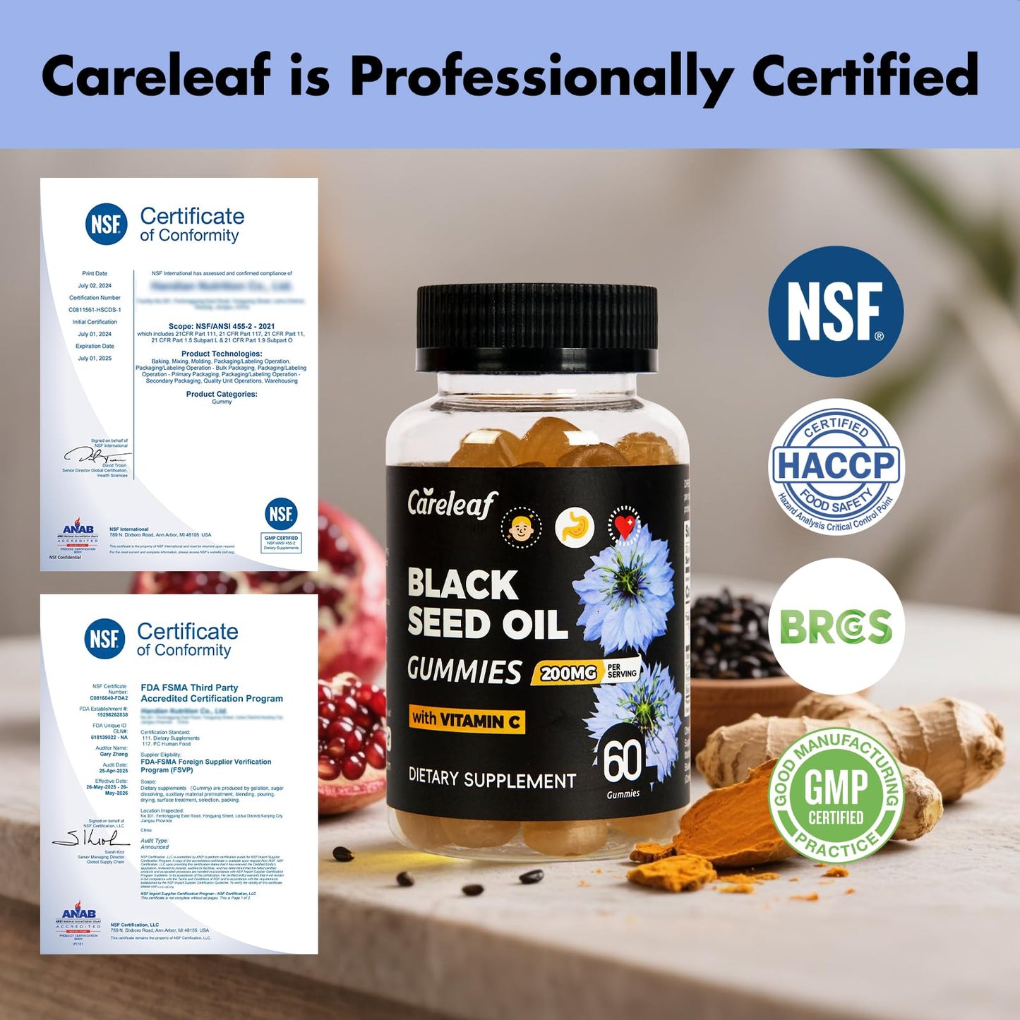 careleaf Black Seed Oil Gummies with Turmeric & Pomegranate, 60 Gummies