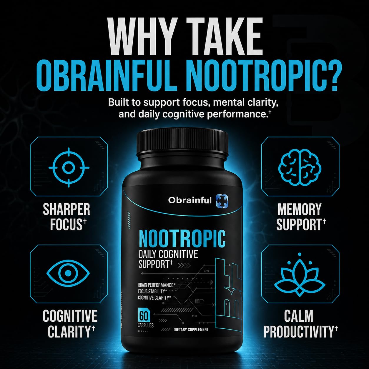 Obrainful Nootropic Brain Support Supplement Capsule 60 Count