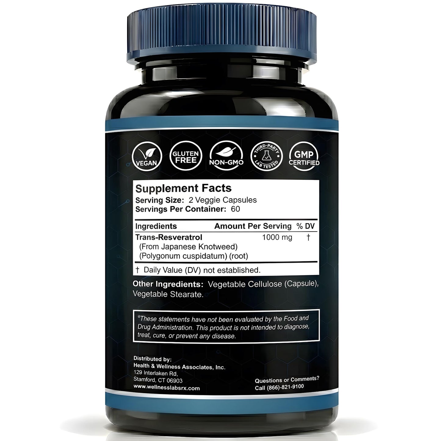 WELLNESS LABSRX Resveratrol Supplement 1000mg, 120 Capsules