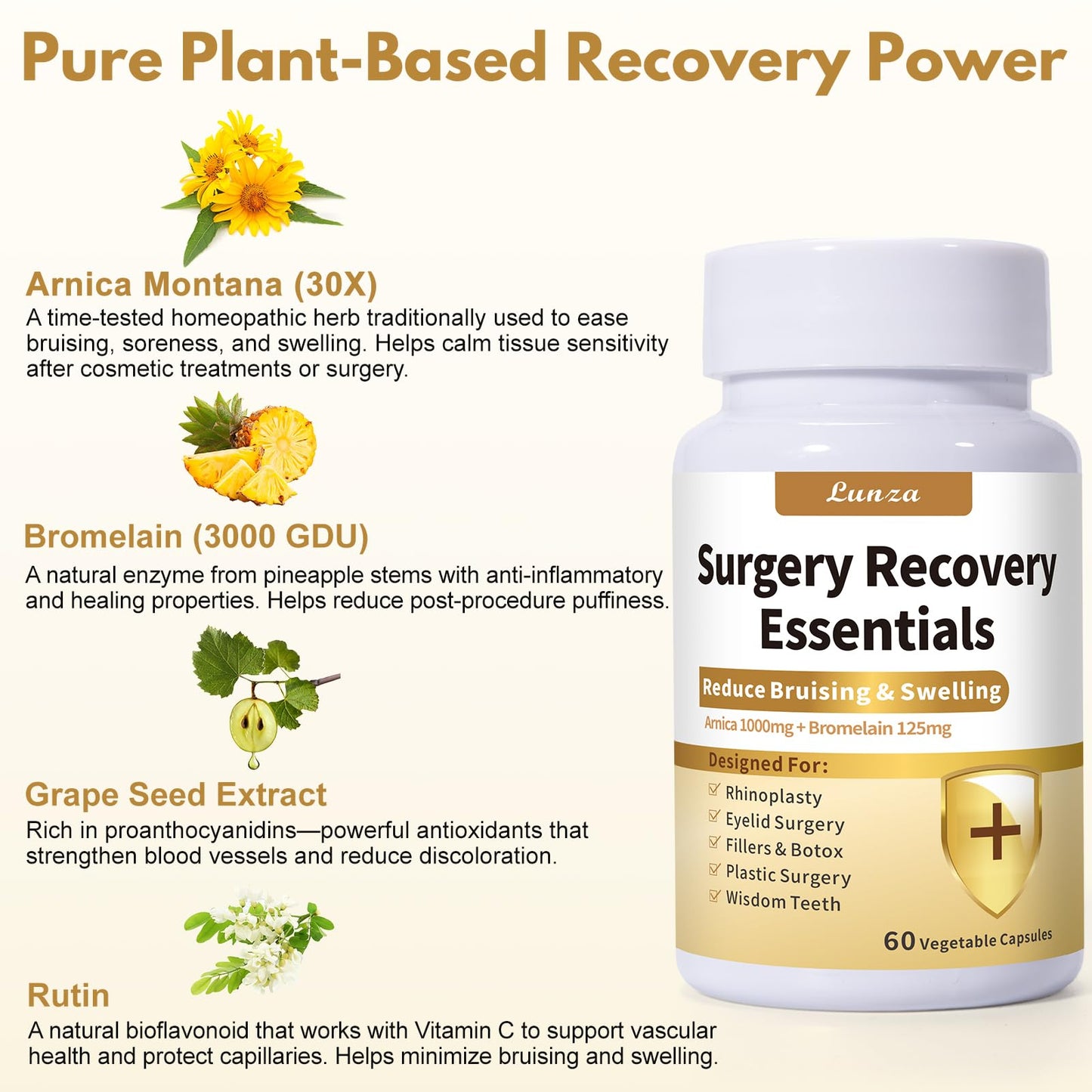 Lunza Aesthetic Surgery Recovery Supplement Capsules, 60 Capsules
