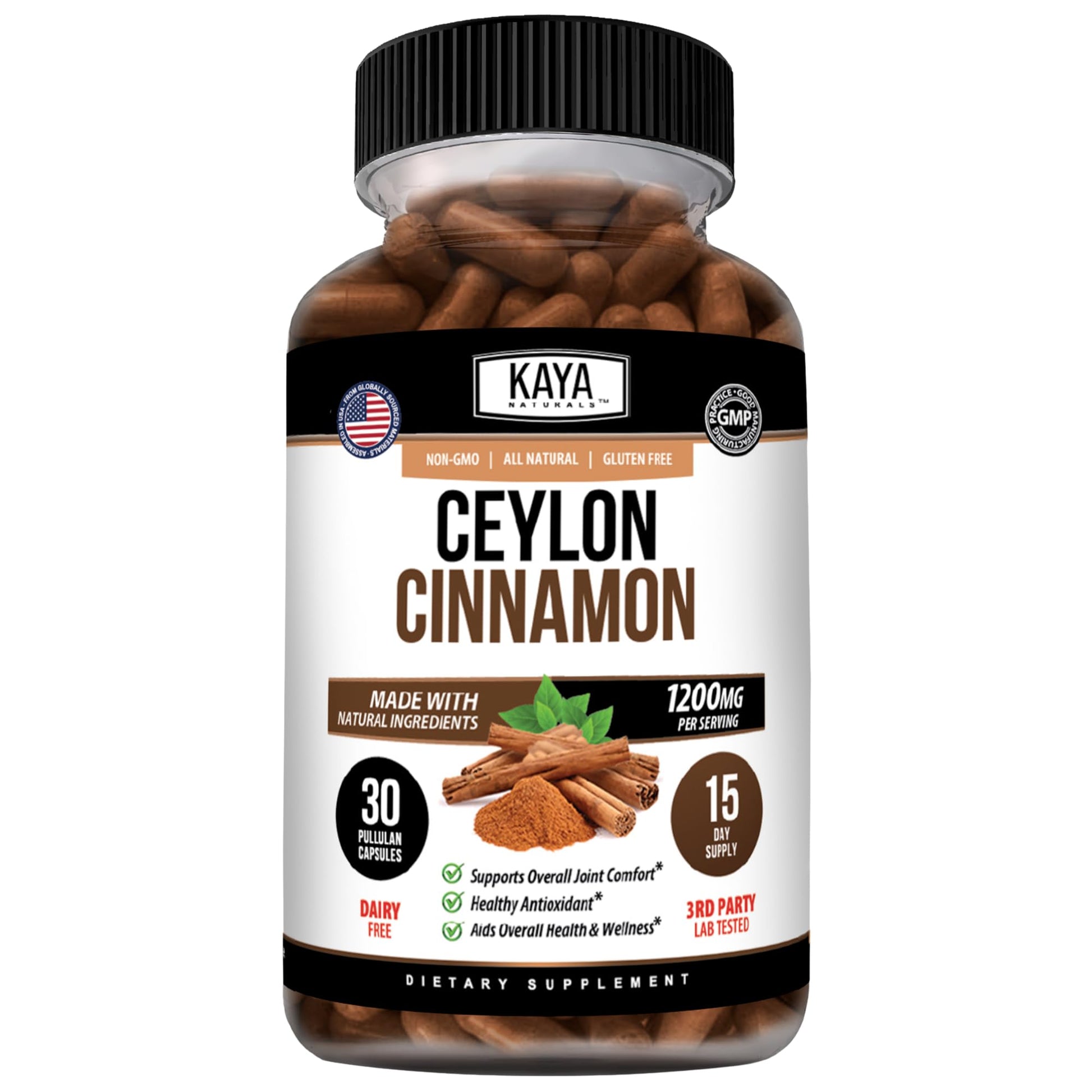Kaya Naturals Organic Ceylon Cinnamon Supplement Capsule, 30 Count