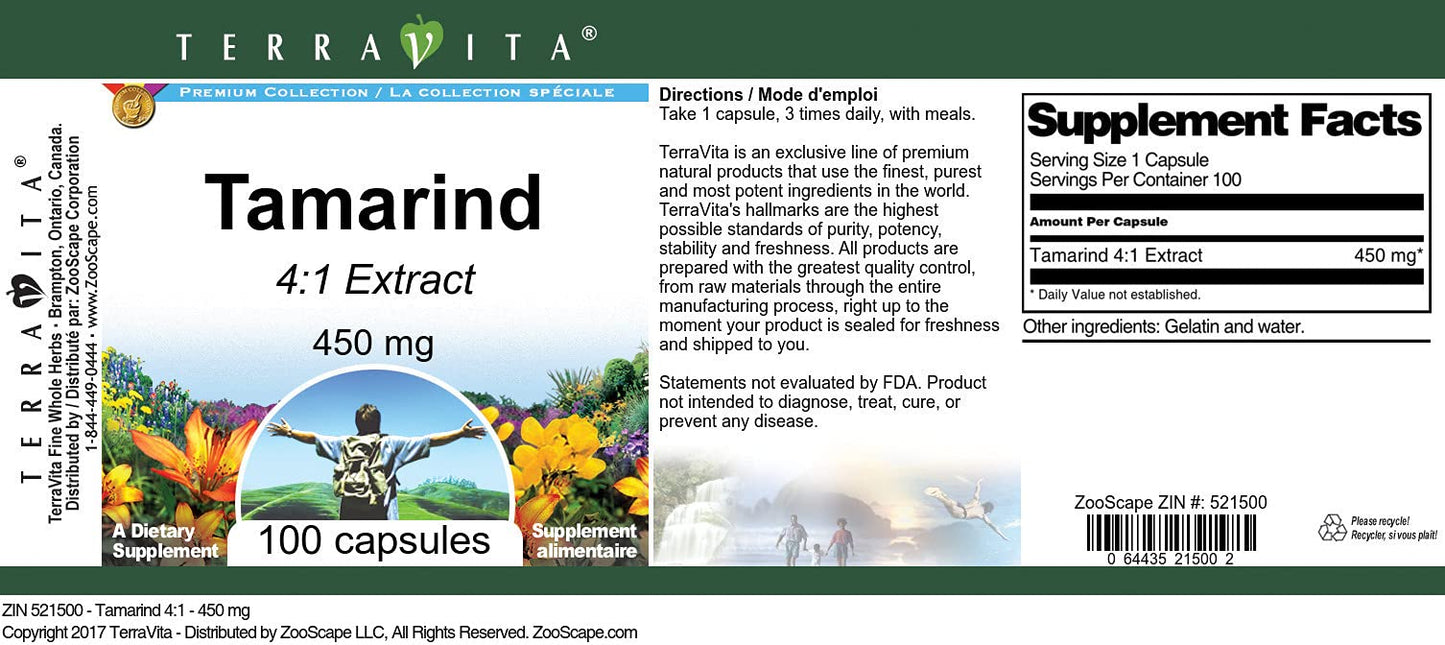 Terravita Tamarind 4:1-450 mg Capsules, 300 Capsules