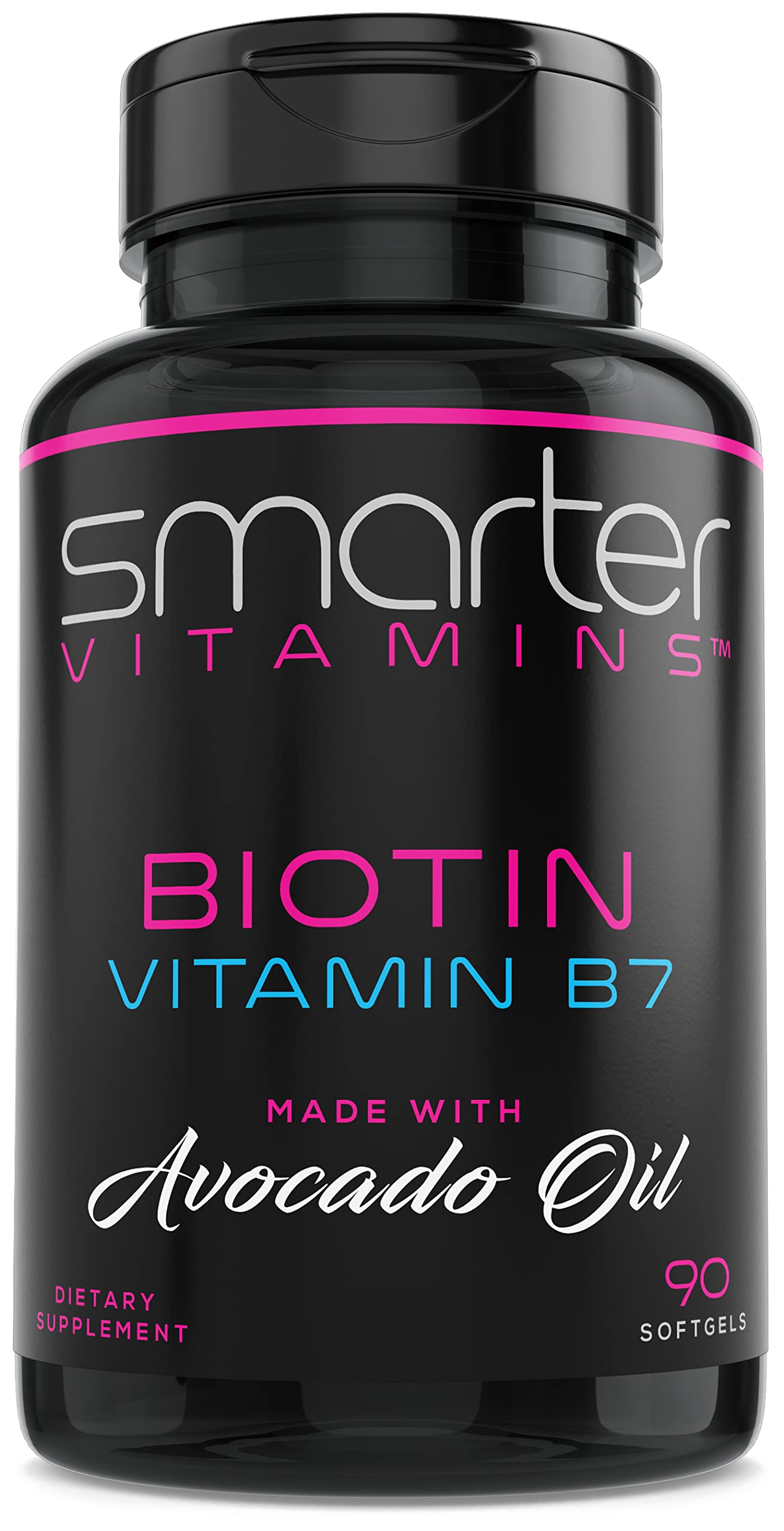 SmarterVitamins Biotin 5000mcg Vitamin B7 Avocado Oil Hair Skin Nails Non-GMO Softgels 90 Count