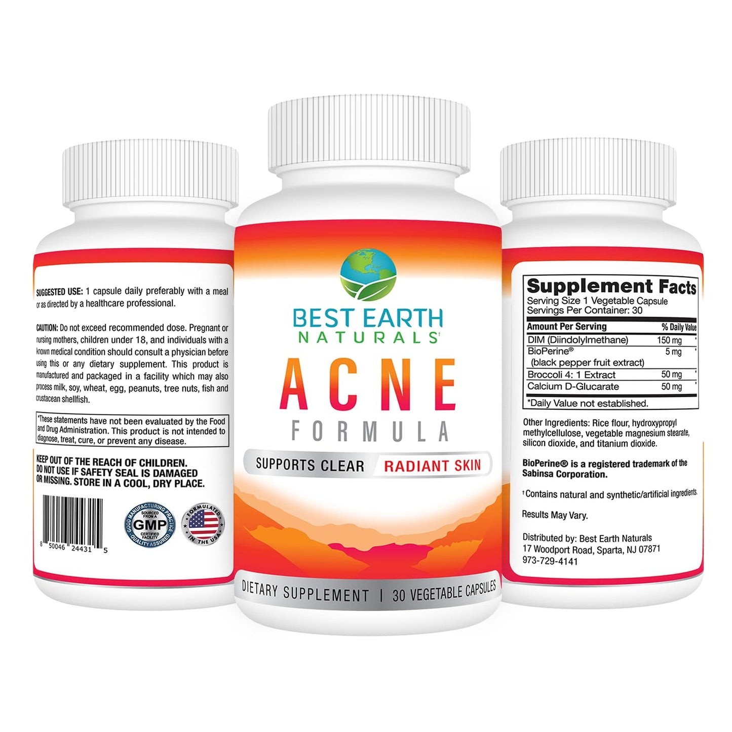 Best Earth Naturals Clear Skin Acne Support Supplement Capsules, 30 Capsules