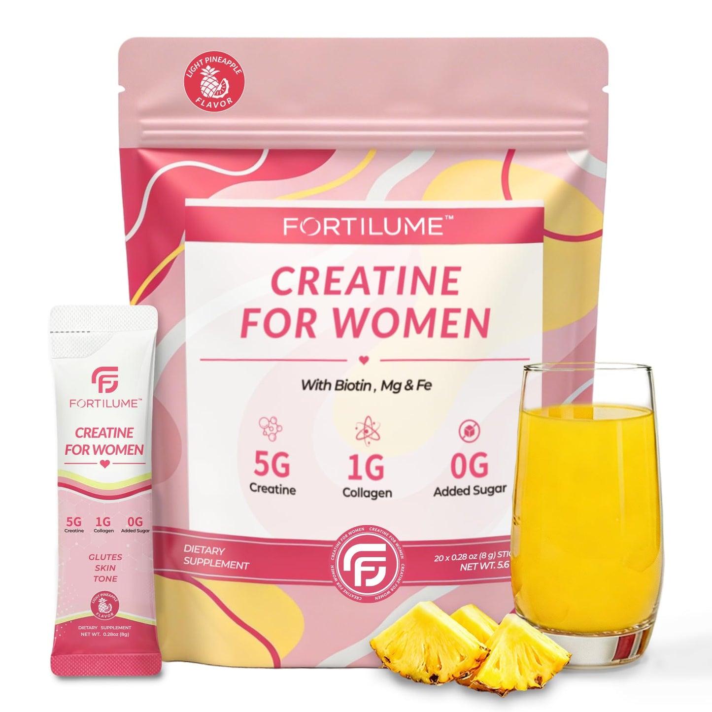 FORTILUME Creatine for Women, with Creatine Monohydrate, Collagen & Biotin Powder 5.6 Ounce