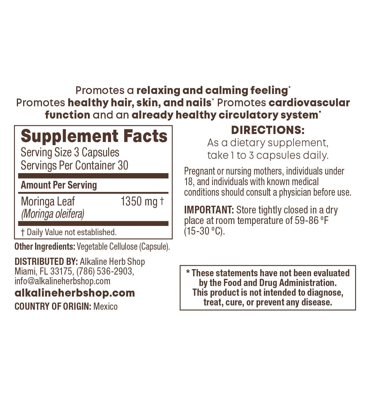 Alkaline Herb Shop Moringa Supplement Capsule 1 Count