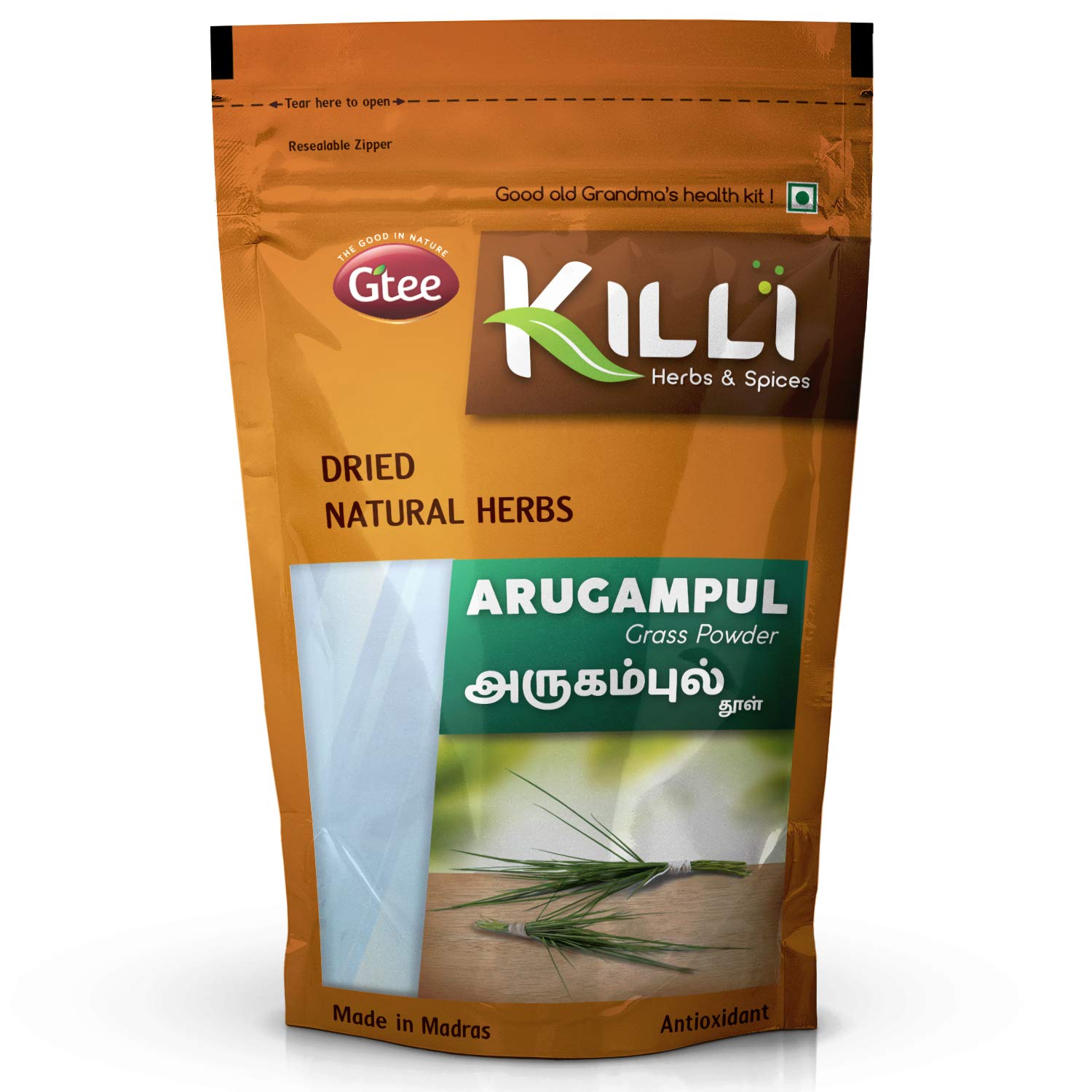 KILLI Bermuda Arugampul Cynodon dactylon Doob Grass Powder 100g, 1 Count