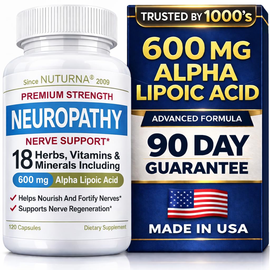 Nuturna Neuropathy Nerve Support Supplement with 600 mg Pure Alpha Lipoic Acid, Maximum Strength Capsule, 120 Capsules