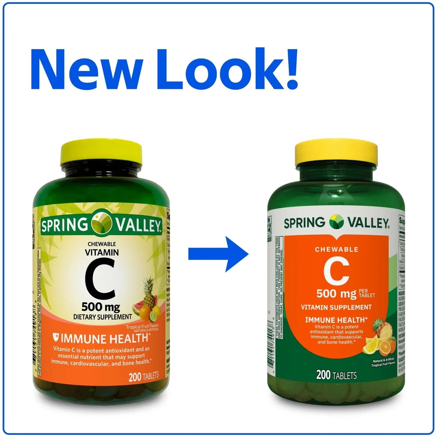 NEWCHEERS Spring Valley Vitamin C 500 mg Chewable Tablets, 200 Count