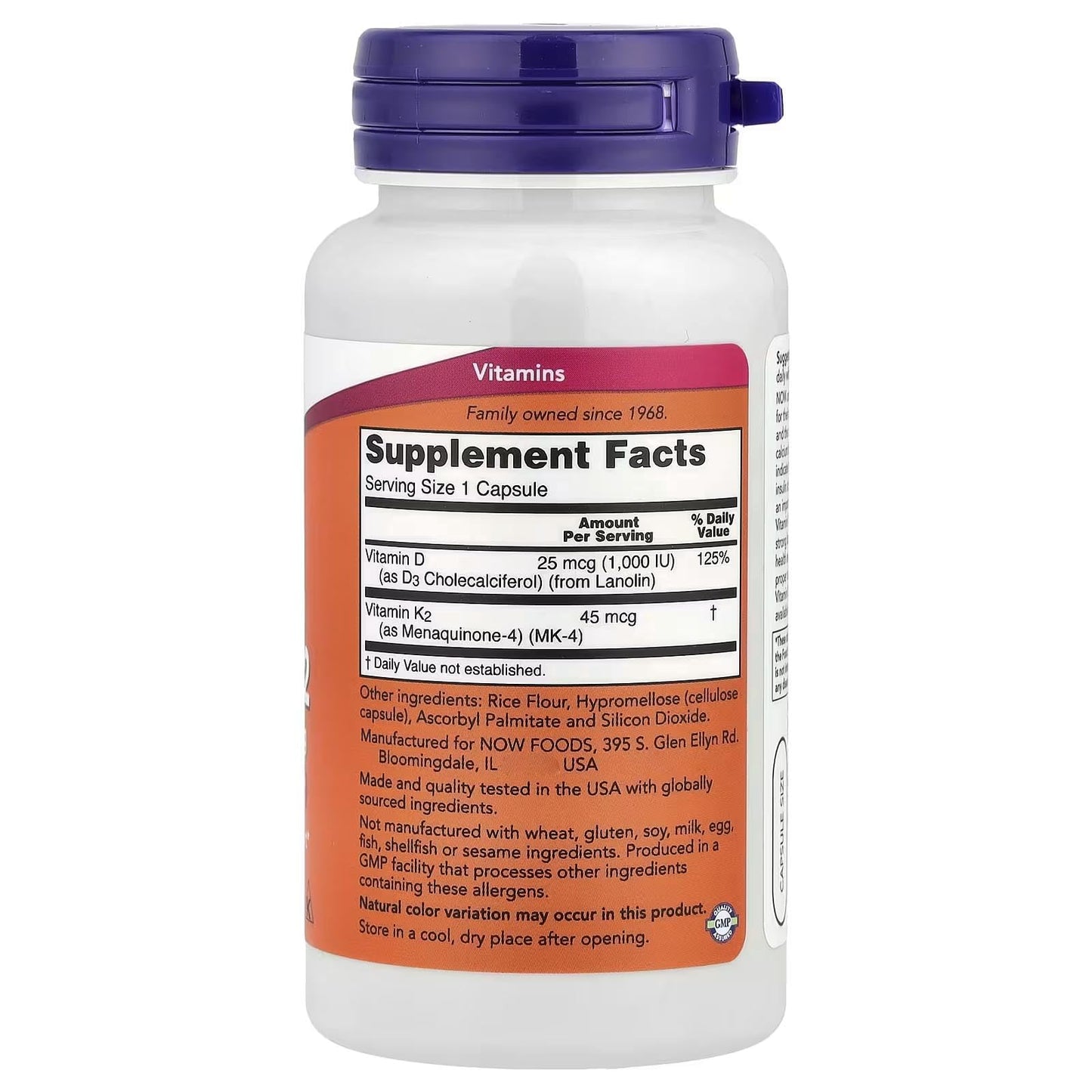 NOW Foods Vitamin D-3 & K-2 Capsules 240 Count