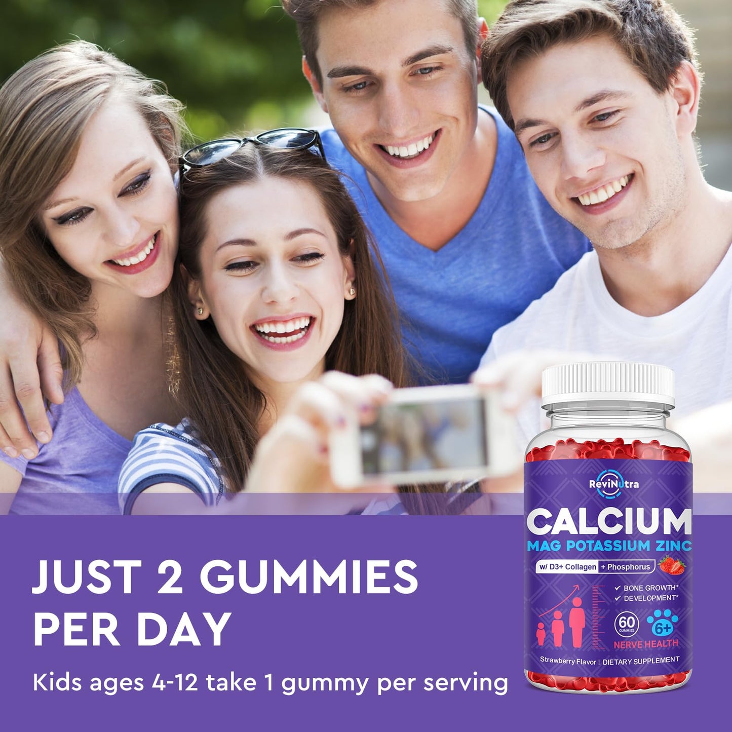 ReviNutra Calcium Potassium Magnesium Gummies 120 Count