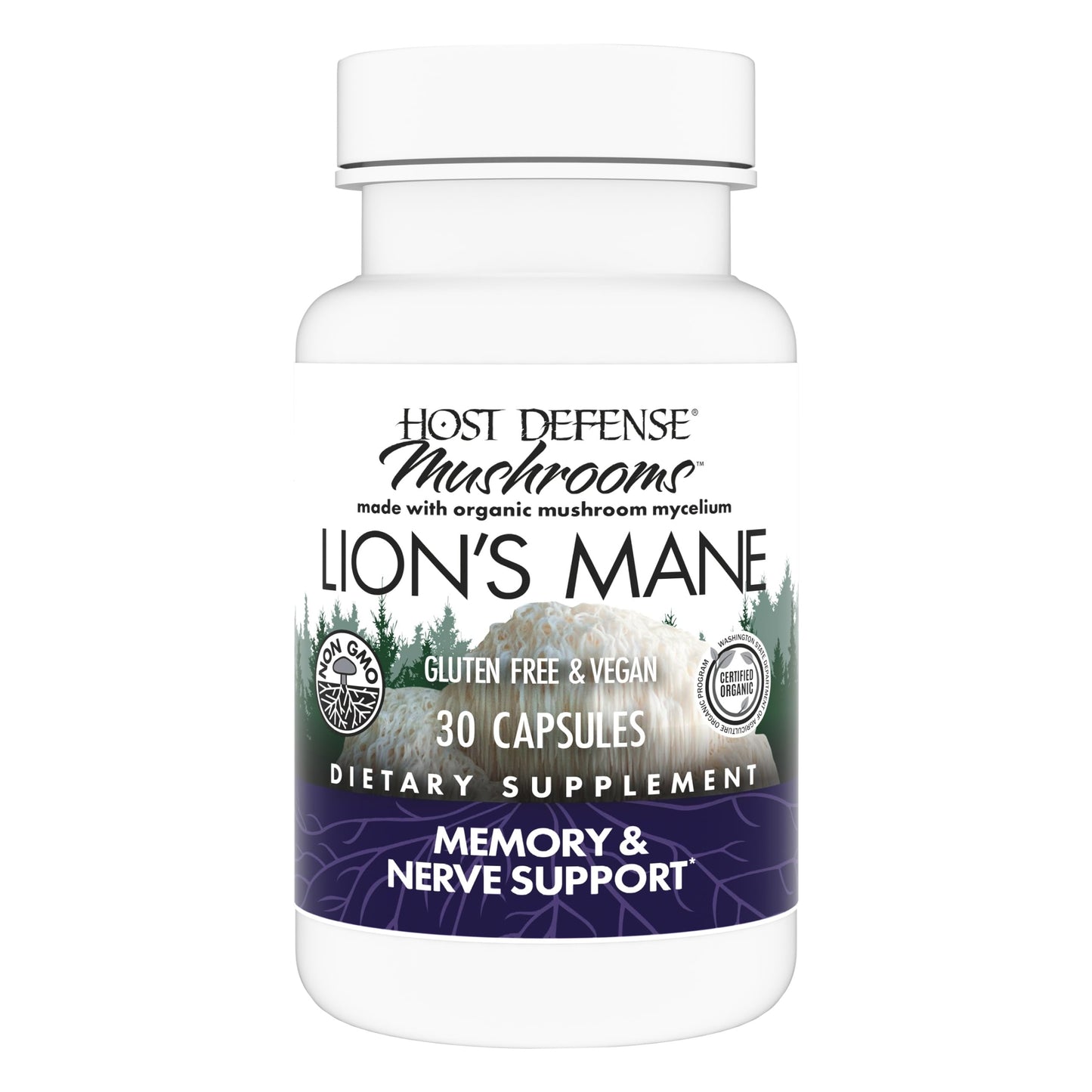 Host Defense Lion's Mane Mushrooms Brain Health Support Supplement for Focus & Memory Function - Immune & Nervous System Support Capsules, 30