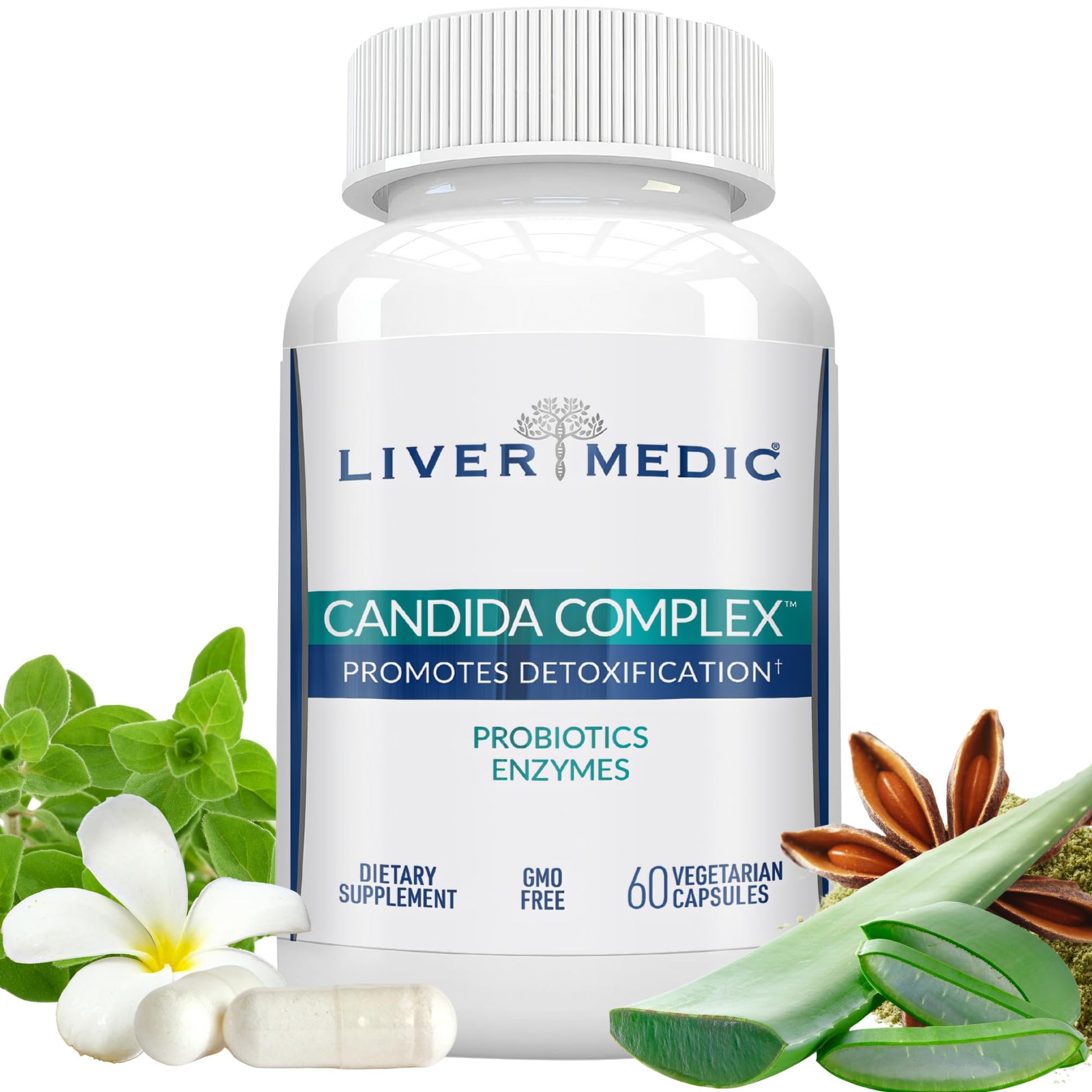 Liver Medic Candida Complex Digestive Enzymes Probiotic Cleanse Supplement Capsules, 120 Capsules